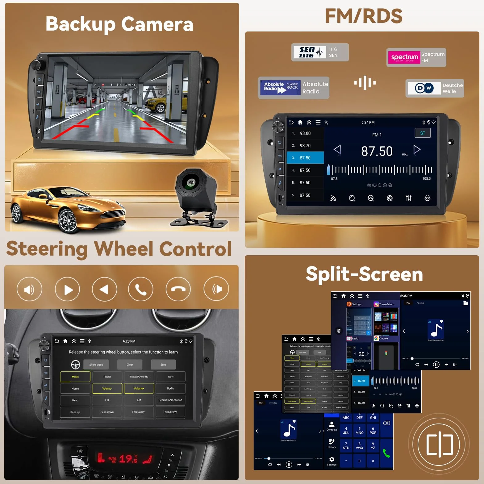 Hikity Android 15 4 + 64 GB radio samochodowe do Seat Ibiza 2013 z ekranem dotykowym o przekątnej 9 cali Incell, radio samochodowe 2DIN z bezprzewodowym Carplay Android Auto, FM/RDS Radio BT GPS WiFi