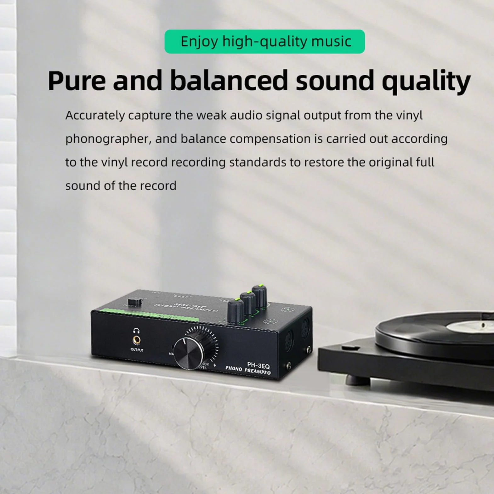 POENVFPO Phono Preamp, Przedwzmacniacz Fonografu Mini Stereo dla Odtwarzacza Rekordu Gramofonu, dla Przełączania Trybu MM/MC (wtyczka UE)