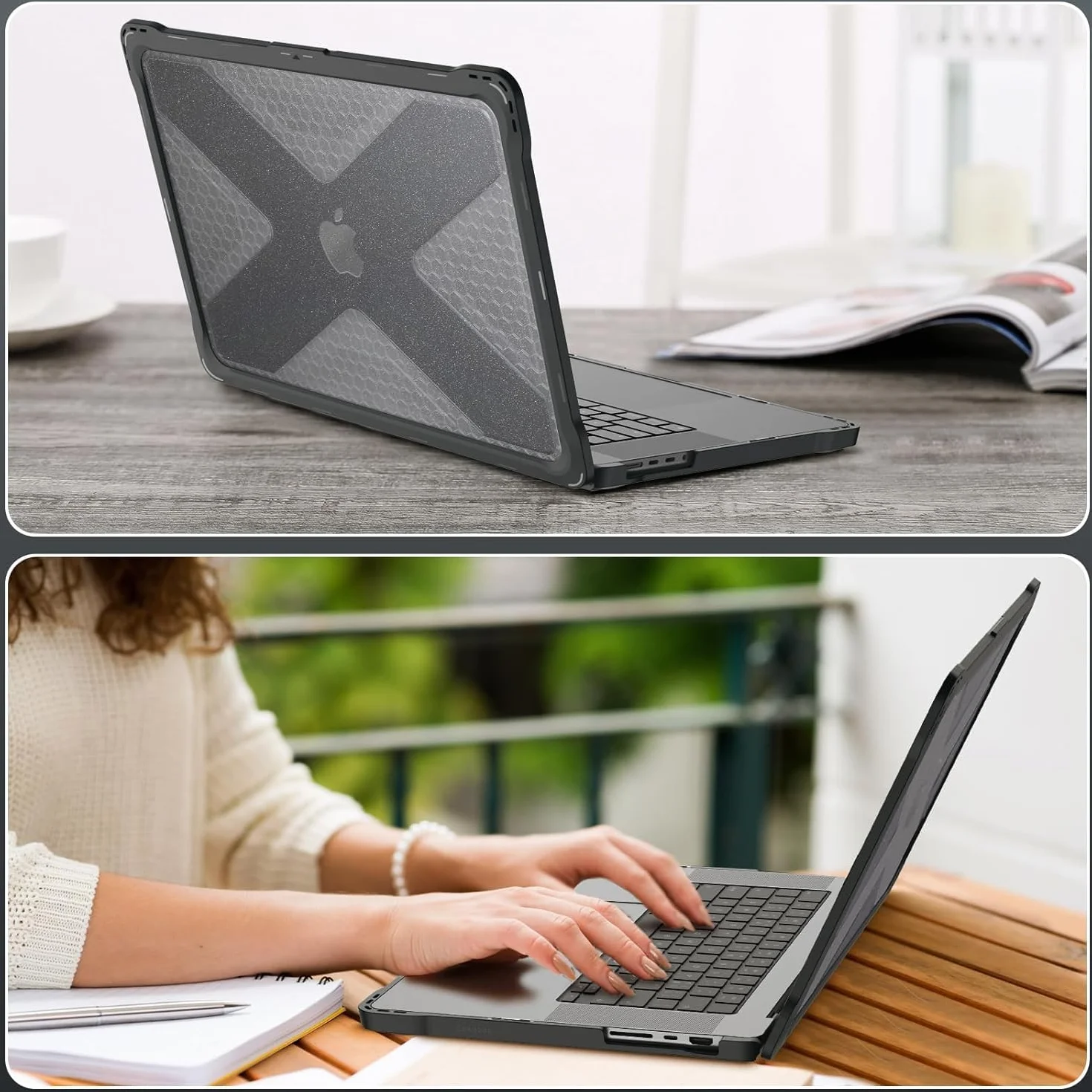 FINTIE Hybrydowe etui kompatybilne z MacBook Pro 14 cali M5 M4 M3 M2 M1 Pro/Max (2026-2021), wytrzymałe twarde etui z krawędziami odporne na wstrząsy, brokatowe