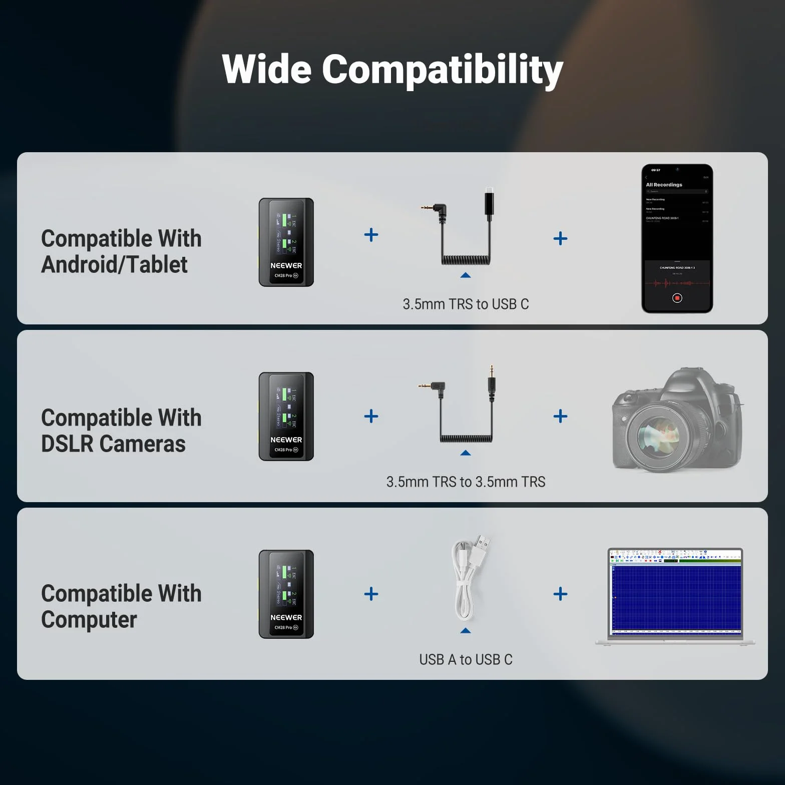 NEEWER CM28 Pro Bezprzewodowy mikrofon z klapką Lavalier z etui ładującym 48 KHz Nieskompresowany dźwięk 16 bitów Redukcja szumów Przechowywać 4 GB Nagrywanie 9 godzin Kompatybilny z iPhone iPad