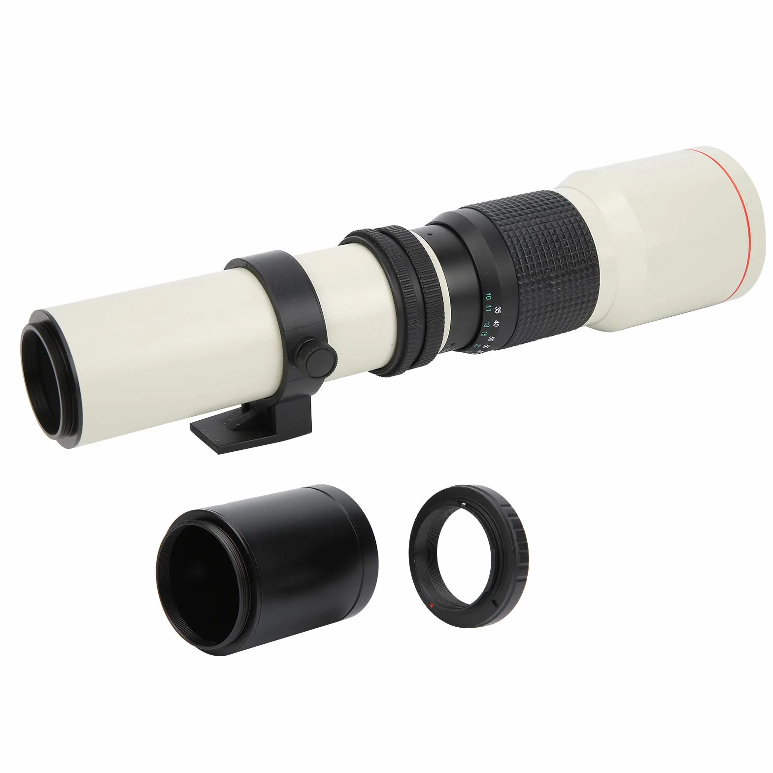 Teleobiektyw 500 mm F8‑F32 z ręcznym ustawianiem ostrości z 2-krotnym telekonwerterem do montażu Olympus OM, biały, przypadkowy