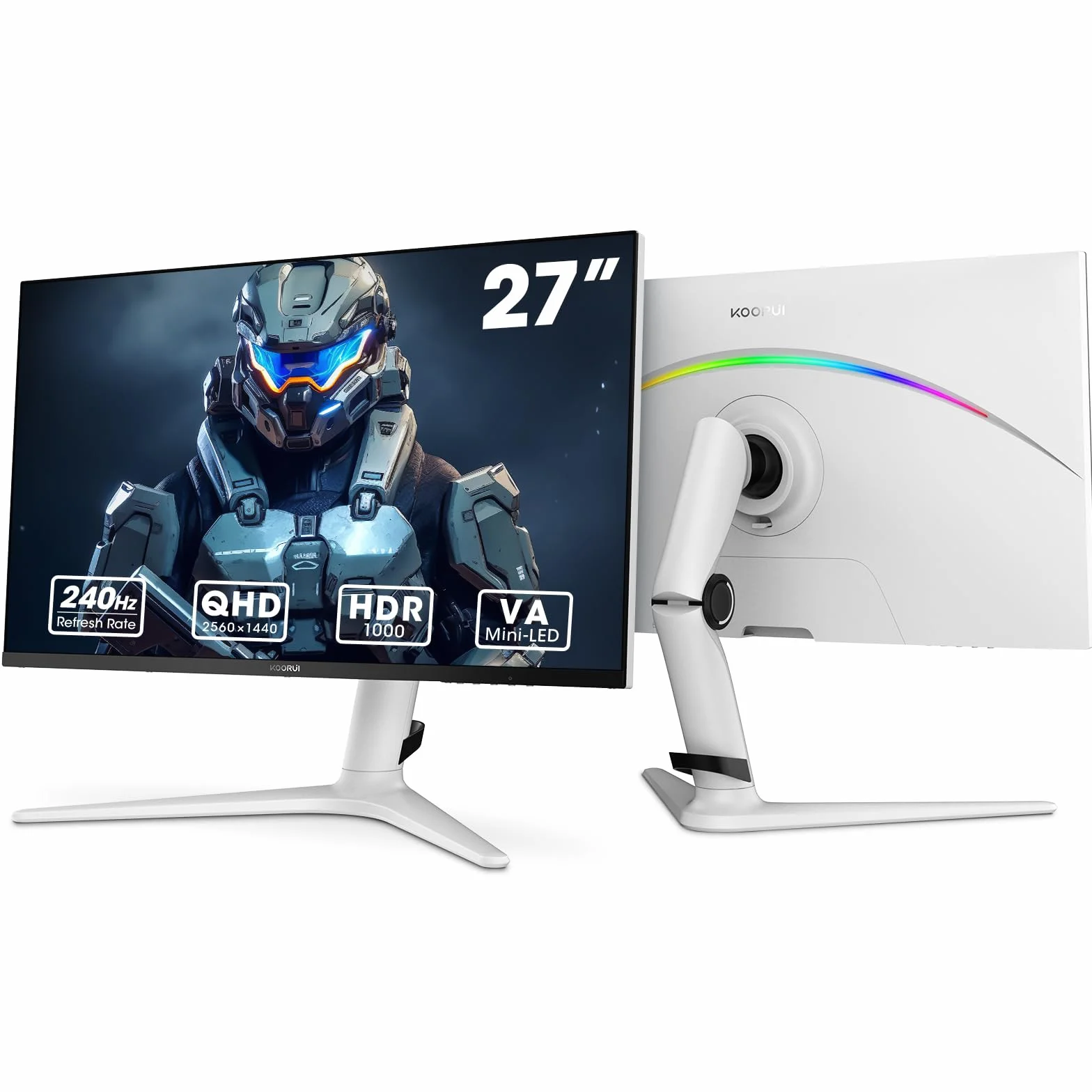 KOORUI 27-calowy pionowy monitor gamingowy VA mini-LED QHD (2560 x 1440), 240 Hz, 1 ms, HDR 1000, DCI-P3 95% gama kolorów, synchronizacja adaptacyjna, (HDMI, DisplayPort)