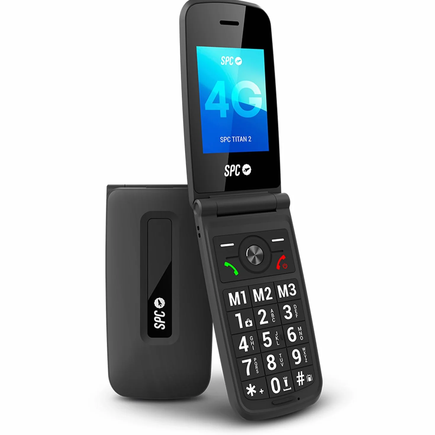 SPC Titan 2 – telefon komórkowy z klapką dla seniorów z 4G, dużymi przyciskami, głośnym dzwonkiem 105 dB i ekranem 2,4 cala, łatwy w użyciu i konfiguracji zdalnej, 3 szybkie wybieranie, czas pracy