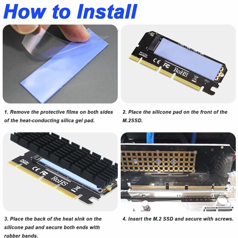 M.2 NVMe na PCIe 4.0 X16/X8/X4 karta adaptera do M.2 NVMe SSD, z aluminiowym radiatorem M.2, obsługuje 2230, 2242, 2260, 2280 Solid State Drives (2 sztuki)