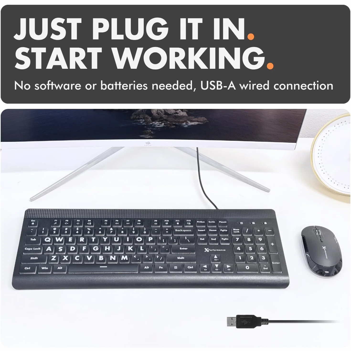 X9 Podświetlana klawiatura komputerowa z dużym nadrukiem - łatwe do zobaczenia duże litery - podświetlana klawiatura przewodowa USB z 7-kolorowym podświetleniem, pełnowymiarowa podświetlana klawiatura