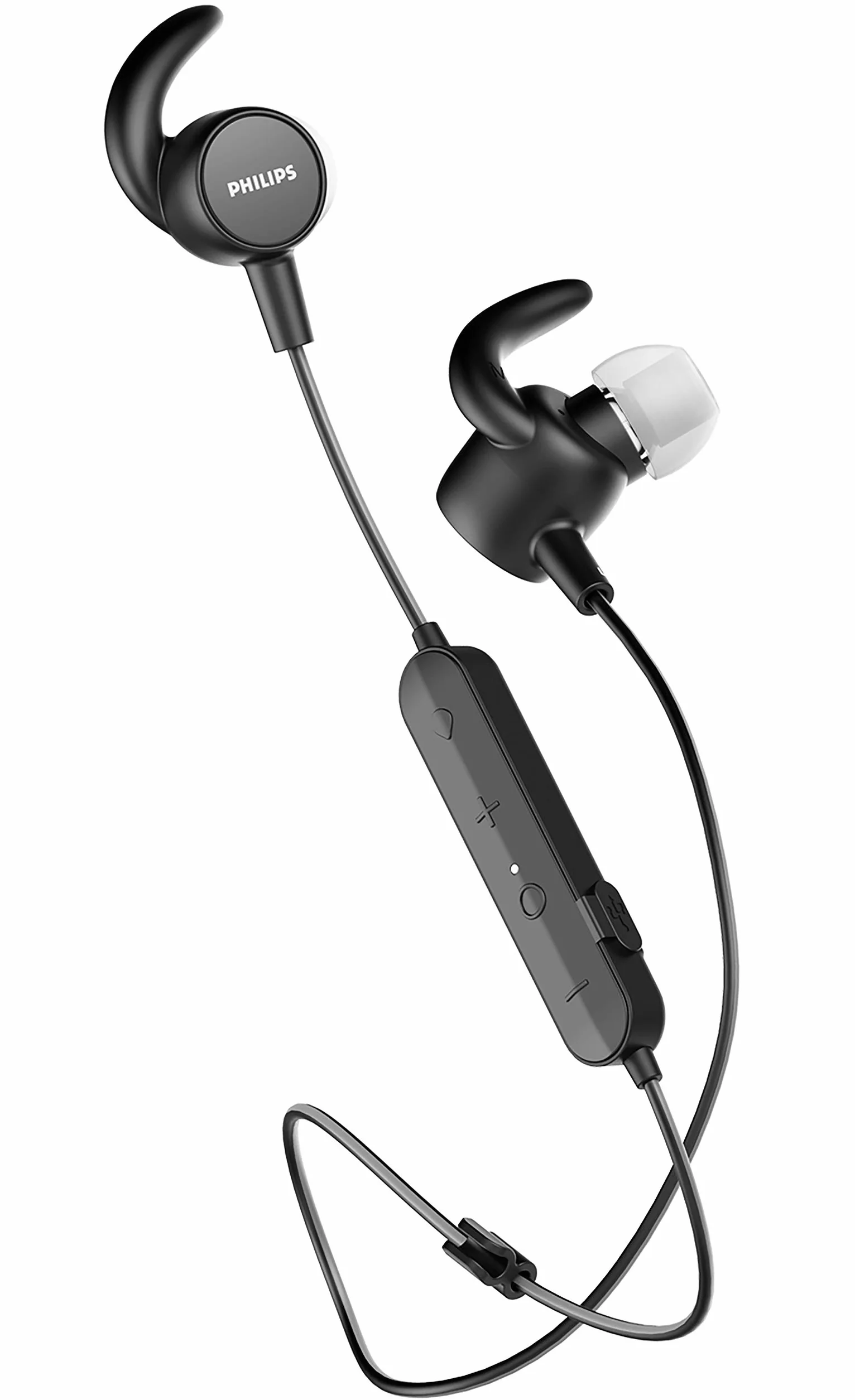 Philips Audio Sportowe słuchawki douszne (Bluetooth, 6 godzin pracy baterii, wbudowany czujnik tętna, funkcja szybkiego ładowania, wodoszczelność IPX5, odporne na pot), czarne, SN503, rozmiar
