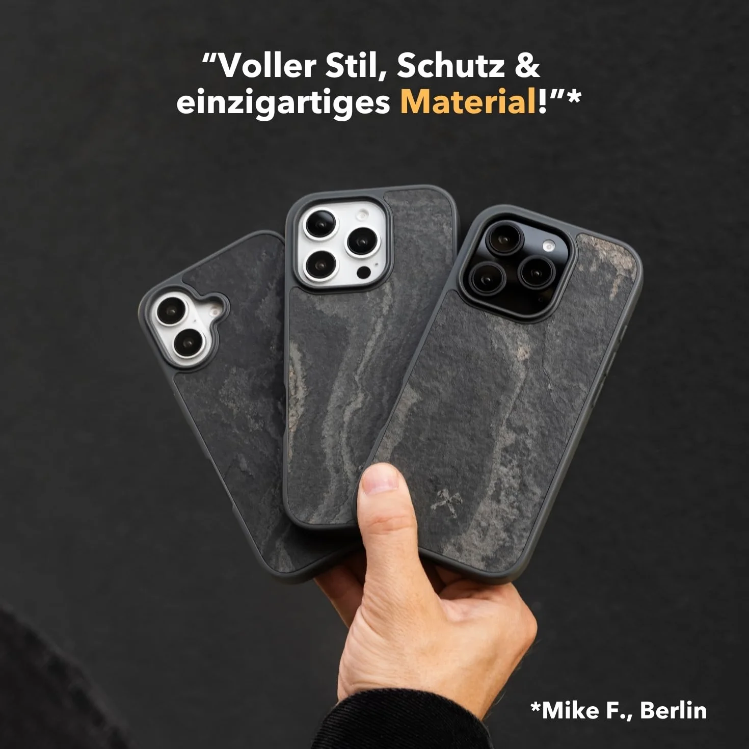 Woodcessories - Magnetyczne etui typu bumper do iPhone 17 Pro, kompatybilne z MagSafe, etui z magnesem z kamienia, szare moro