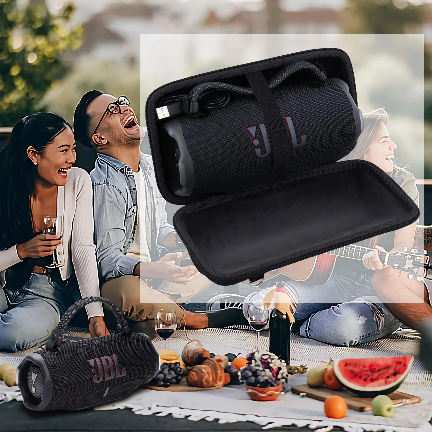 Khanka do ładowania JBL Charge 6/ Charge 5/ Charge 4 Przenośny głośnik Bluetooth Podróżny sztywny futerał transportowy z opaską na ramię, tylko etui, czarny, JBL Charge 6, Minimalistyczny