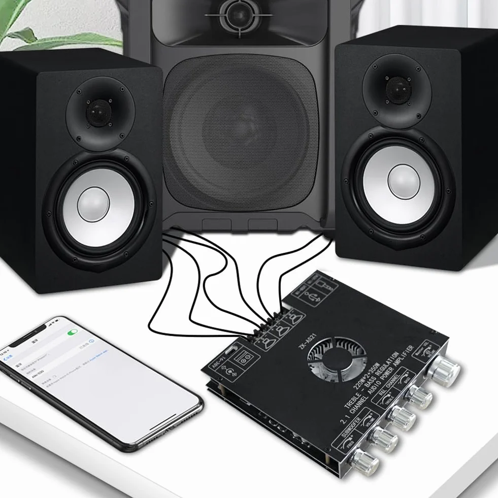 Wzmacniacz audio ZK AS21 2.1-kanałowy wzmacniacz mocy DC16 do 38 V z chipem TPA3255, cyfrowa płytka wzmacniacza mocy subwoofera w zestawie