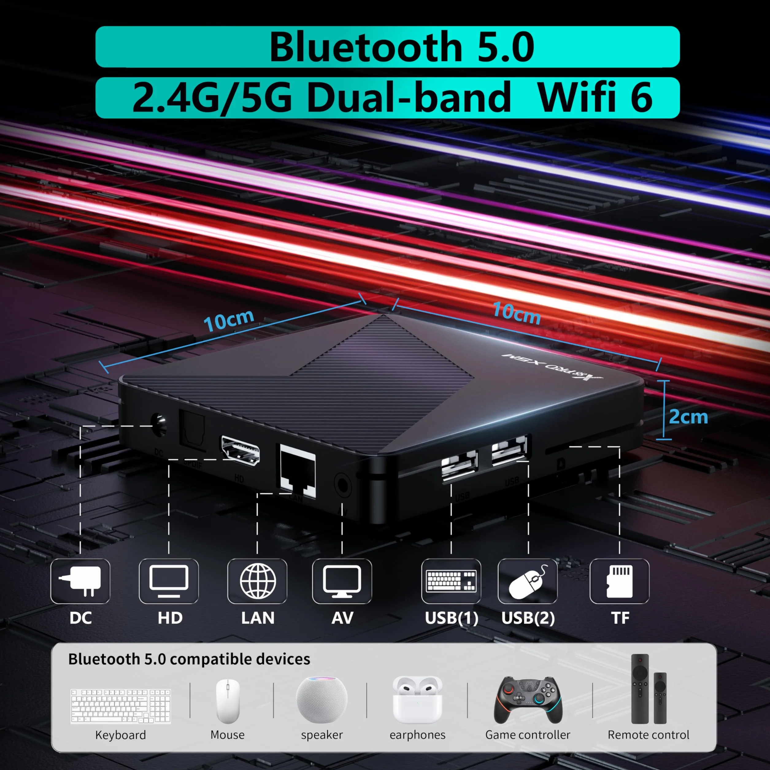 GREVA 8K Android TV Box 14.0, nowość Android Box 4G RAM 64G ROM, chipset S905X5M, obsługa Dolby Vision WiFi6 HDR10 BT5.0 HDMI 2.1 10/100 M Ethernet LAN 3D HD Smart TV Box Black
