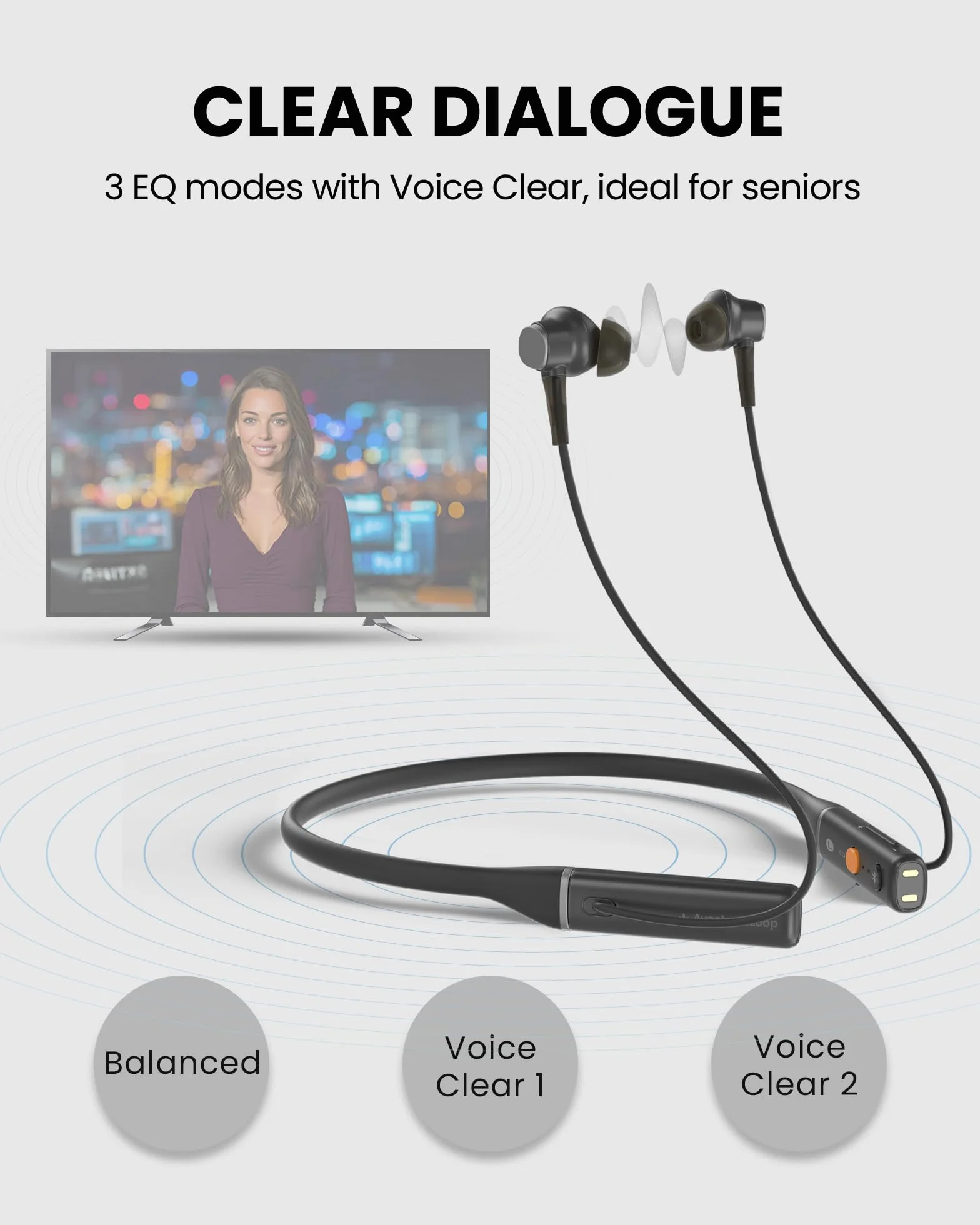 Avantree Loop Dock – Słuchawki Bluetooth z pałąkiem na szyję i technologią Auracast, z stacją ładującą Drop-In, niską latencją, 3 trybami EQ z Voice Clear, komfortowe do TV, PC i telefonu.