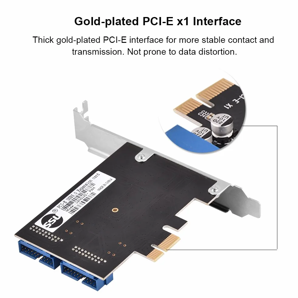 ASHATA Kontroler PCI Express USB 3.0, Karta Rozszerzeń PCI-E, 2 x Wewnętrzne Złącza 19-Pinowe, Super Speed Do 2 Portów Wewnętrznych, Adapter Dla WinXP/7/8/8.1/10