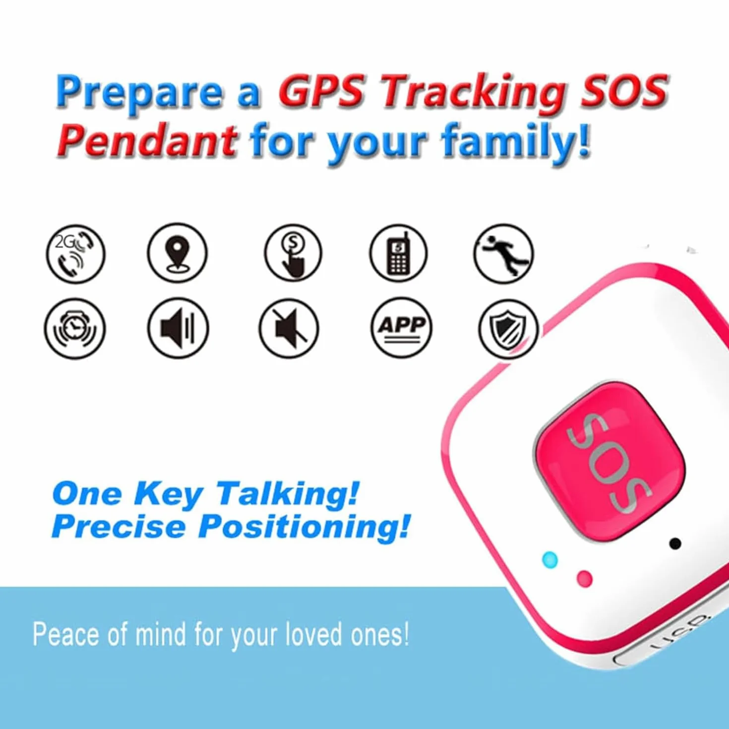 Lokalizator GPS dla osób starszych, zawieszka GPS zapobiegająca zgubieniu, śledzenie w czasie rzeczywistym, odtwarzanie utworów historycznych, alarm upadku, połączenie głosowe, dla dzieci,