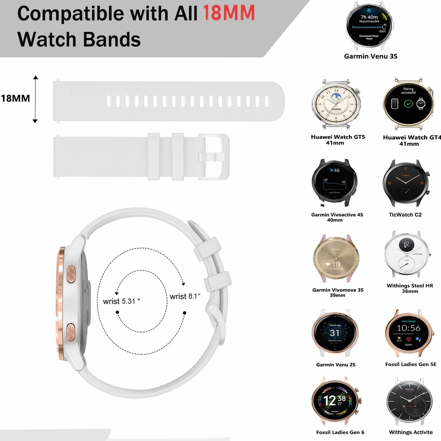 18mm, 20mm, 22mm Garmin Szybko zwalniany elastyczny silikonowy pasek dla mężczyzn i kobiet
