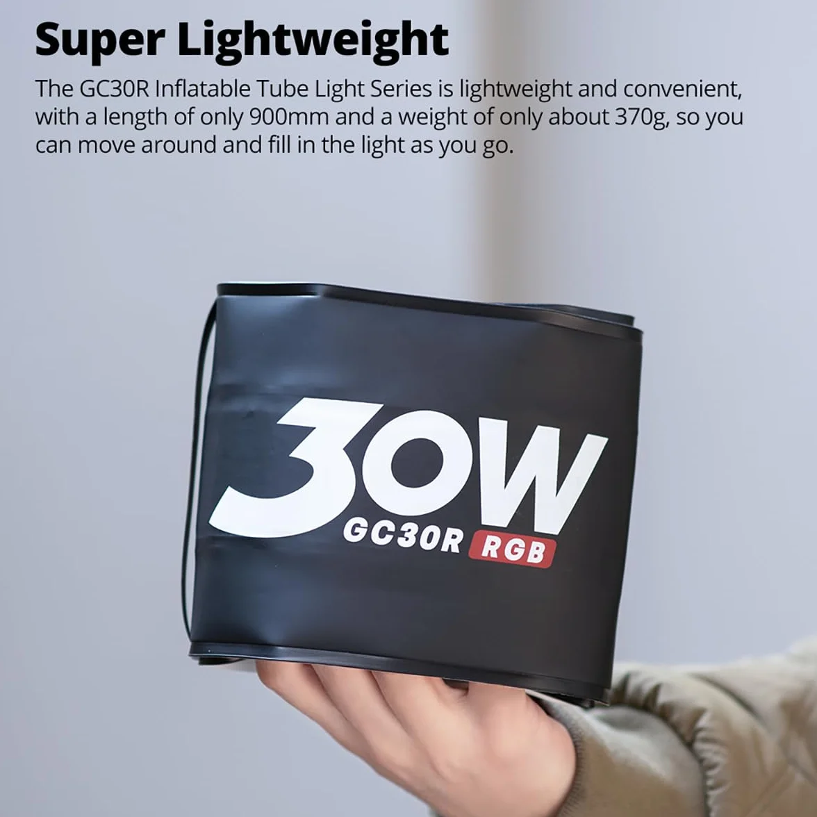 Ambitful GC30R 30 W RGB pełnokolorowa nadmuchiwana lampa rurowa 2500 K-10000 K, ręczna lampa LED, CRI 95+, TLCI 96+, do obsługi ssania magnetycznego, wodoodporna listwa świetlna LED (GC30R-KIT2)