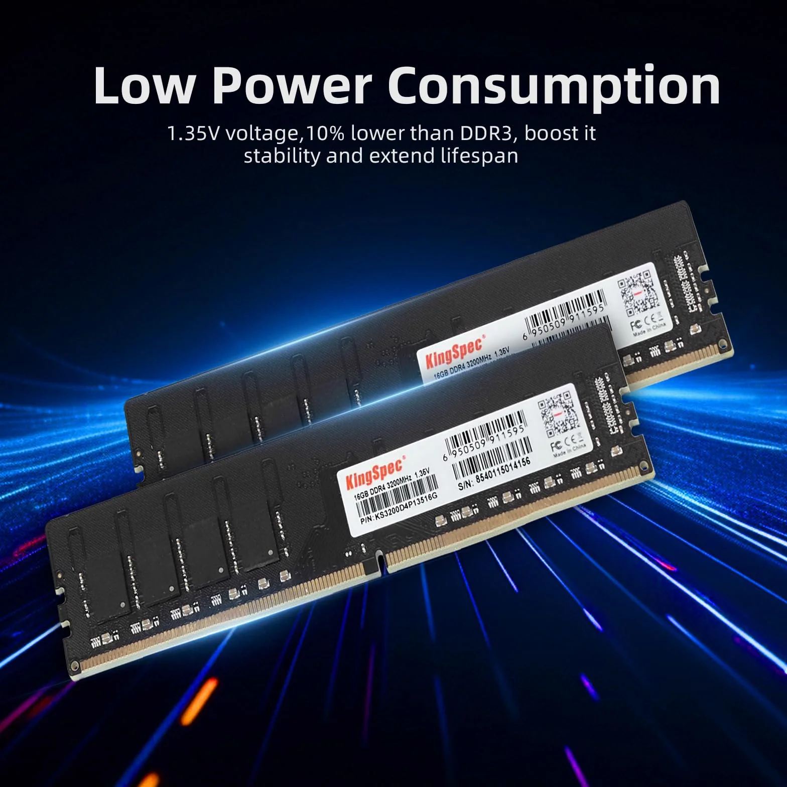 KingSpec 32 GB (2 x 16 GB) DDR4 RAM 3200 MHz do komputerów stacjonarnych - Plug-and-Play, do użytku domowego i biurowego, wersja standardowa, 288-pinowa pamięć DIMM CL18 1,35 V kompatybilna z