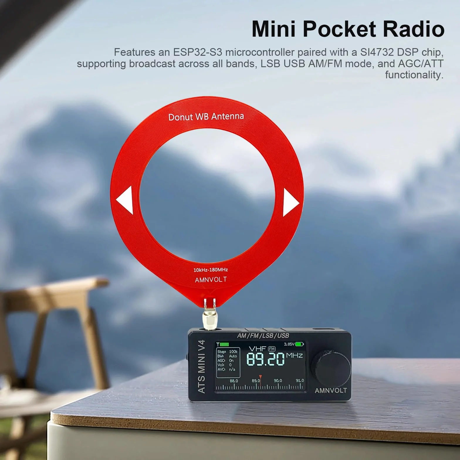 Przenośne radio AM FM V4 ATS MINI 1,9" IPS Si4732 DSP z wzmacniaczem słuchawkowym, metal/plastik, do wędrówek i kempingu