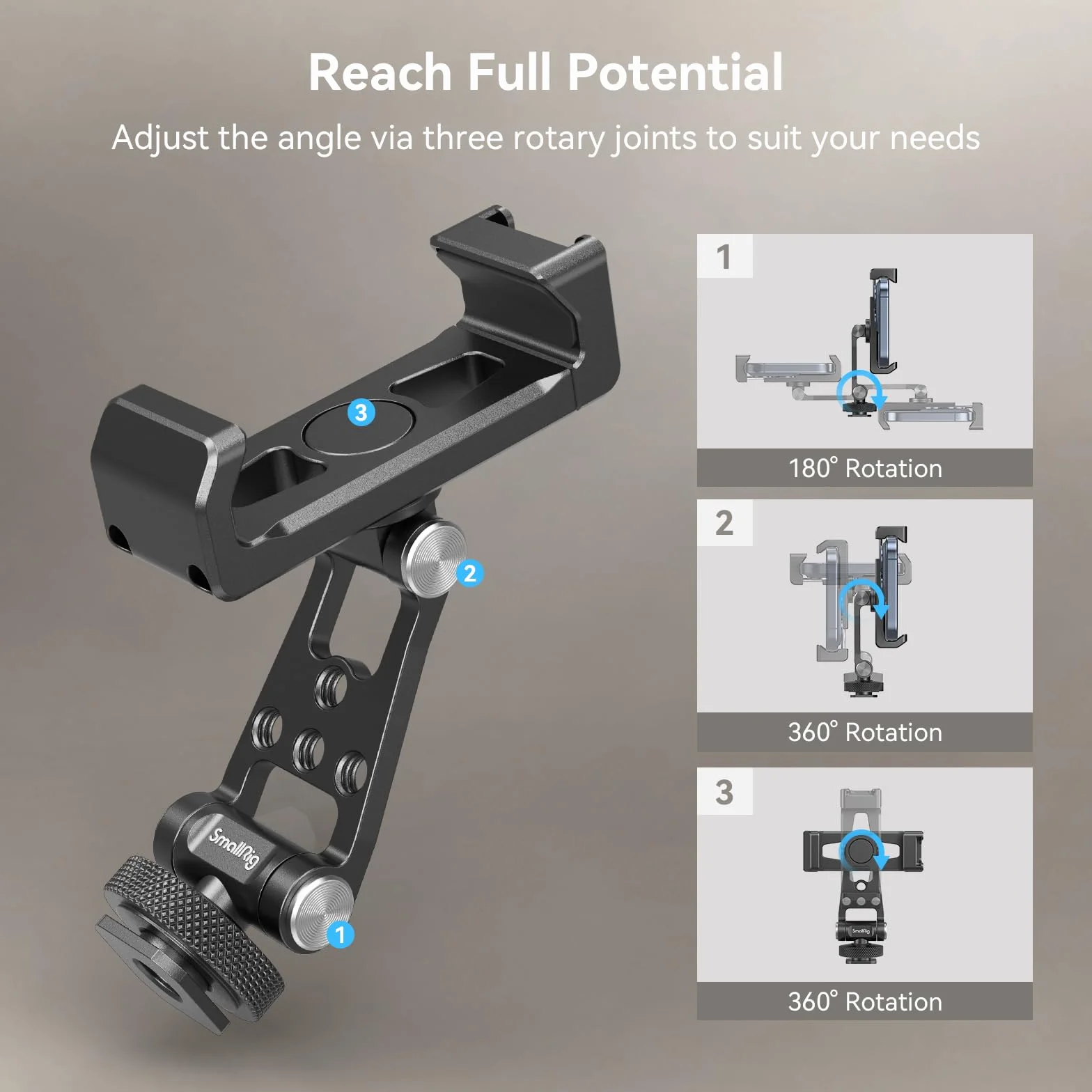 SMALLRIG Metal Phone Support with Cold Shoe Mount, Uniwersalny Adapter do Mocowania Telefonu Komórkowego z Możliwością Swobodnej Regulacji, Uchwyt do Statywu Telefonu dla iPhone 15/14-4382