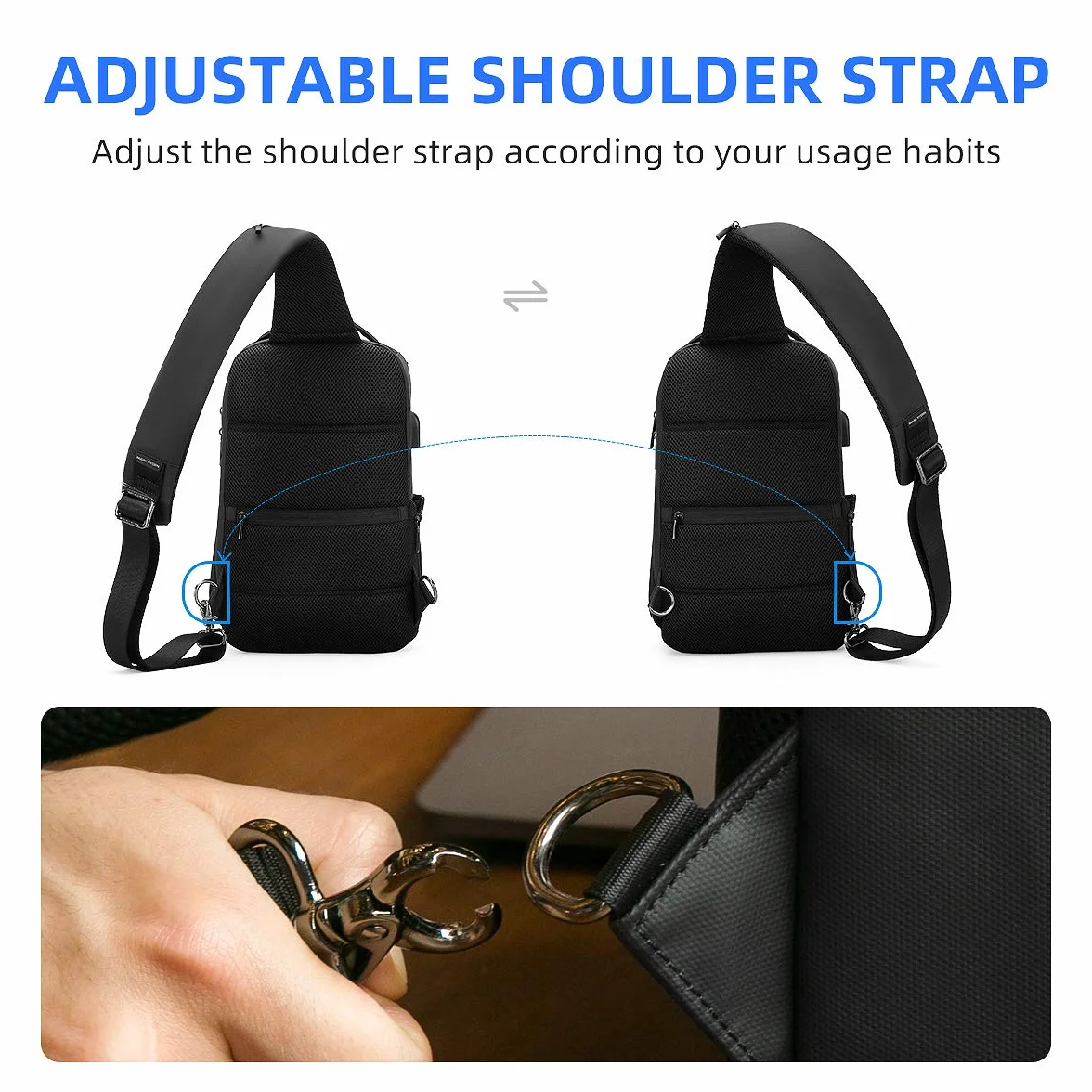 Muzee Torba na ramię, wodoodporny plecak typu crossbody, plecak z zabezpieczeniem przed kradzieżą z wieloma kieszeniami, swobodny plecak męski (dla iPada 10,5 cali)