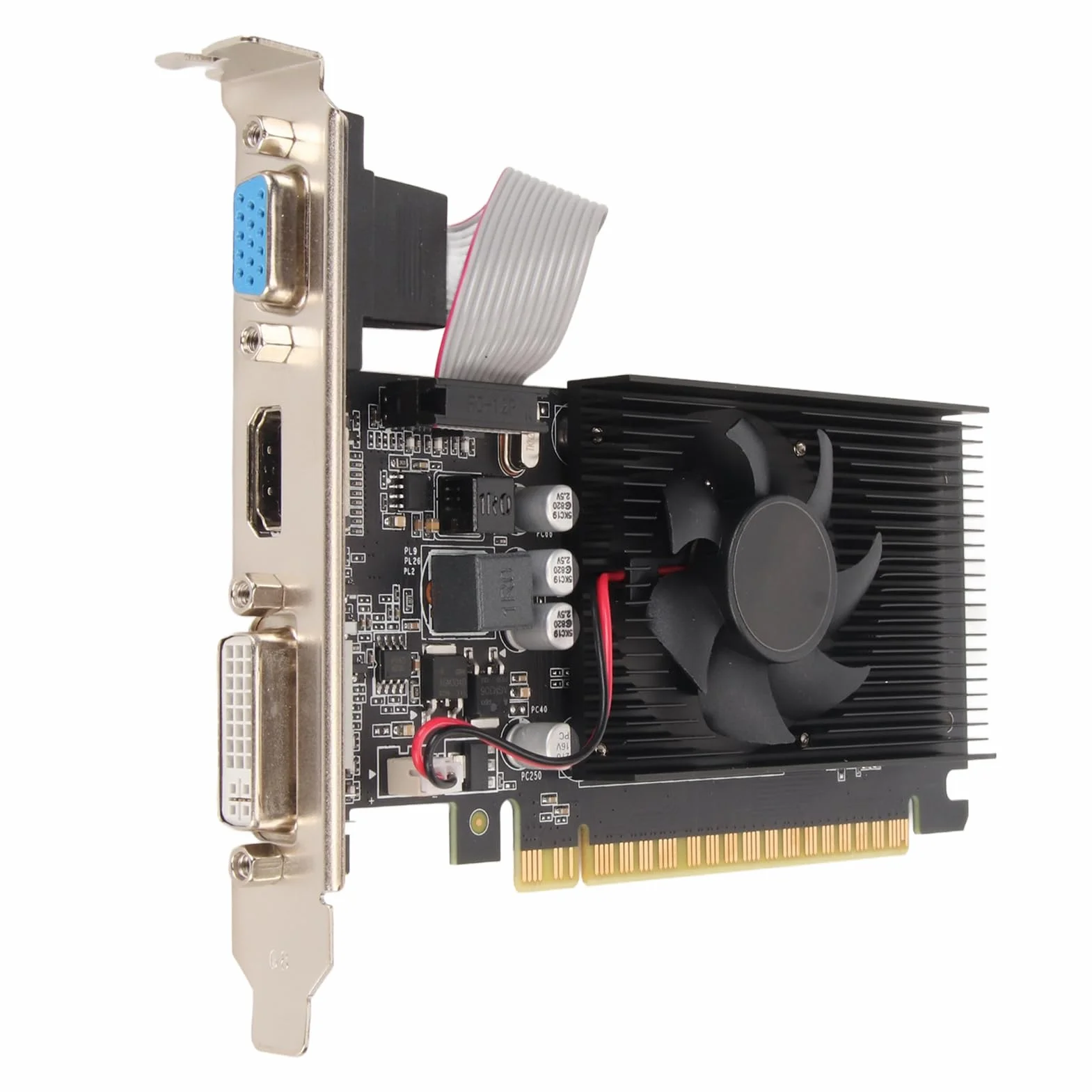 Karta Graficzna GT610 2 GB, 64-bitowa Karta Graficzna DDR3 PCI Express X16 z Wyjściem DVI VGA i Cichym Wentylatorem Chłodzącym do Komputera Stacjonarnego