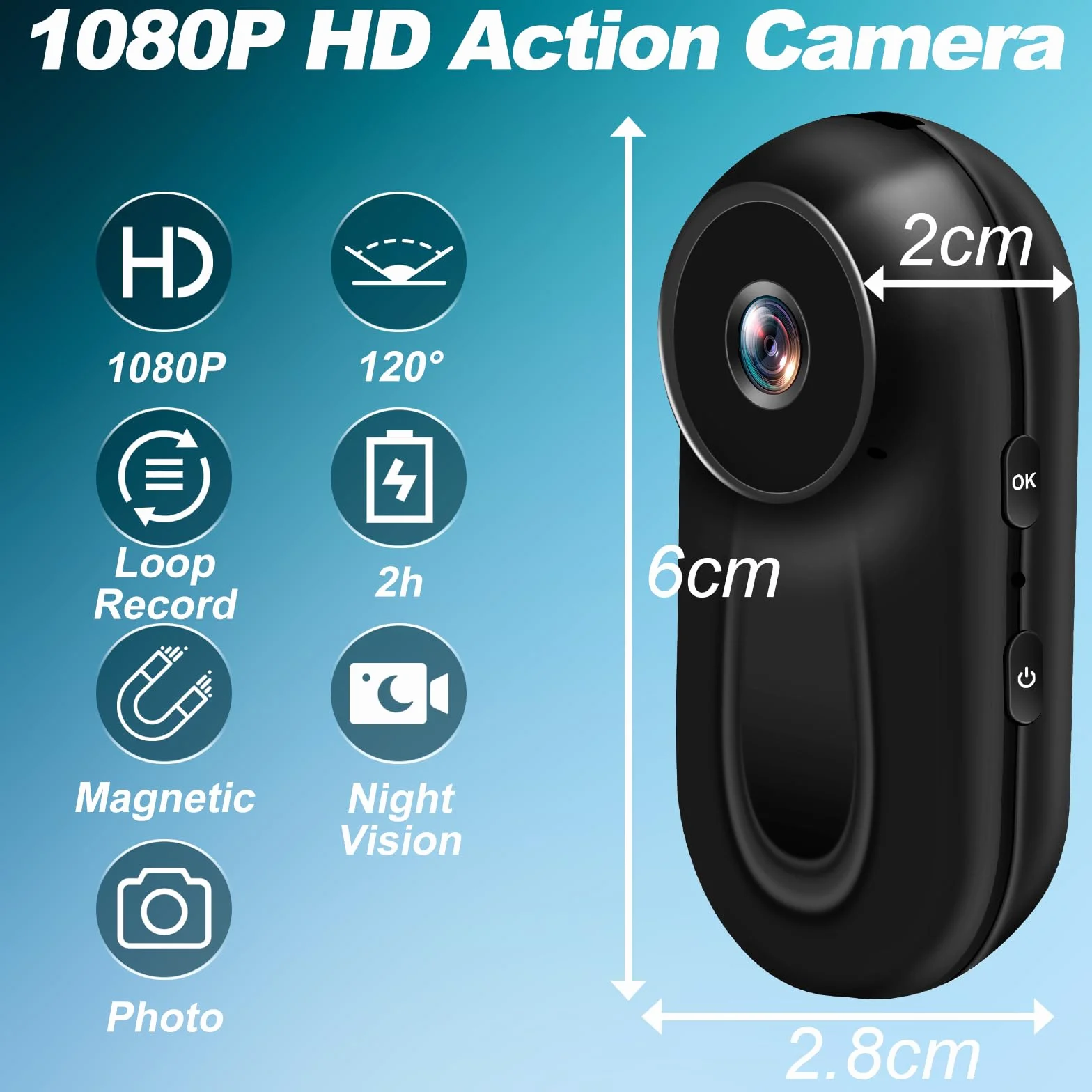 Kamera Sportowa, 1080P HD i Szeroki Kąt 120°, Noktowizor, Magnetyczne Montowanie i Ekran Kamery Moto. Idealna na sporty i aktywności na świeżym powietrzu