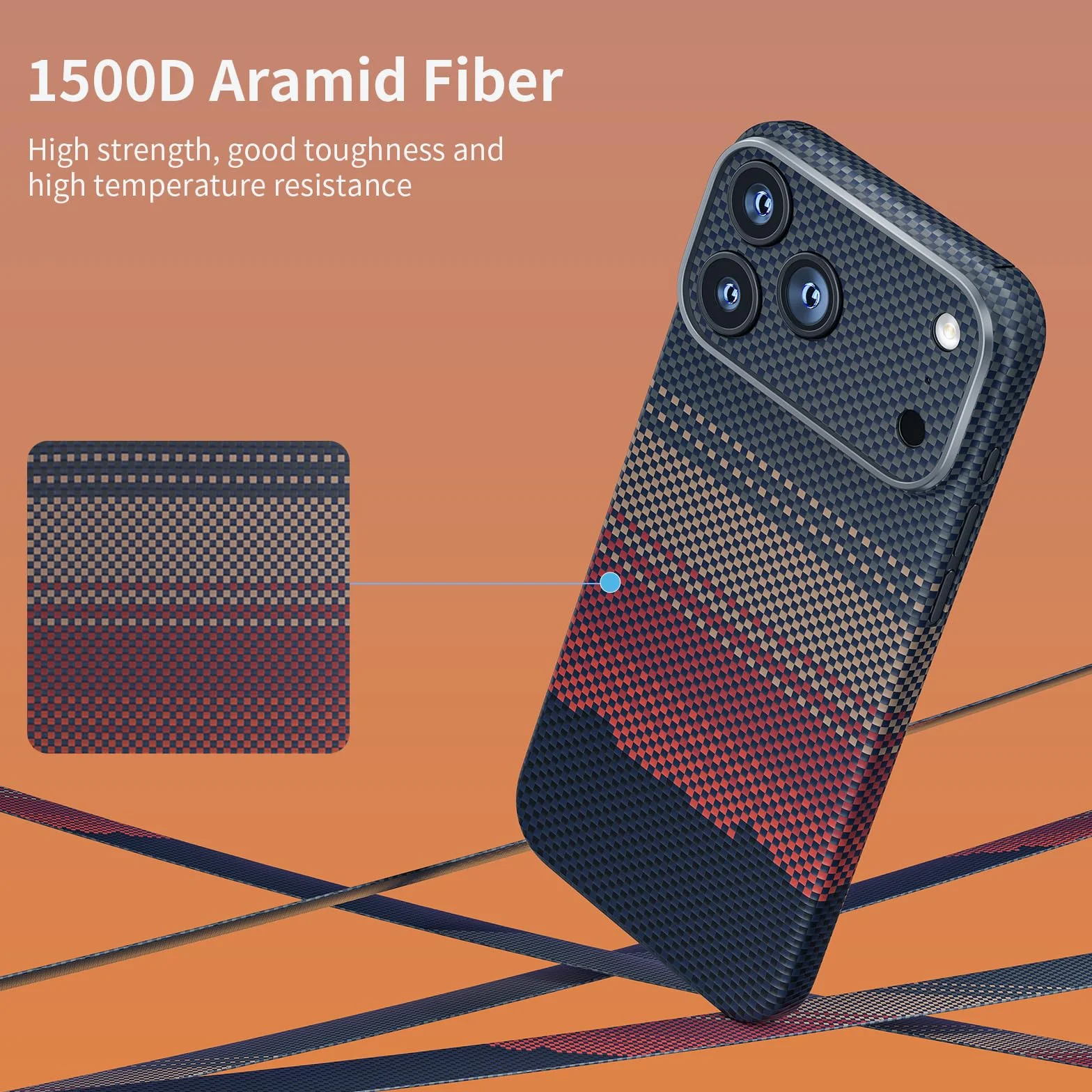 memumi Carbon etui do iPhone 17 Pro Max, 0,5 mm super cienkie, etui z prawdziwego włókna aramidowego,z ochroną przed upadkiem w jakości wojskowej do iPhone 17 Pro Max - Zachód słońca