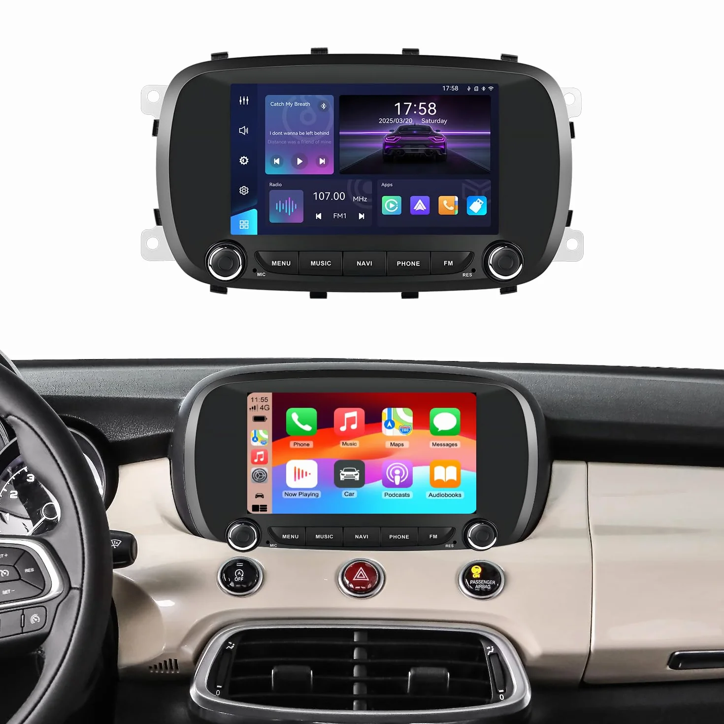 Linux radio samochodowe do FIAT 500X 2014-2020 z CarPlay i Android Auto | 7-calowy wyświetlacz HD, Plug & Play, Bluetooth, FM/AM/RDS/USB/DSP