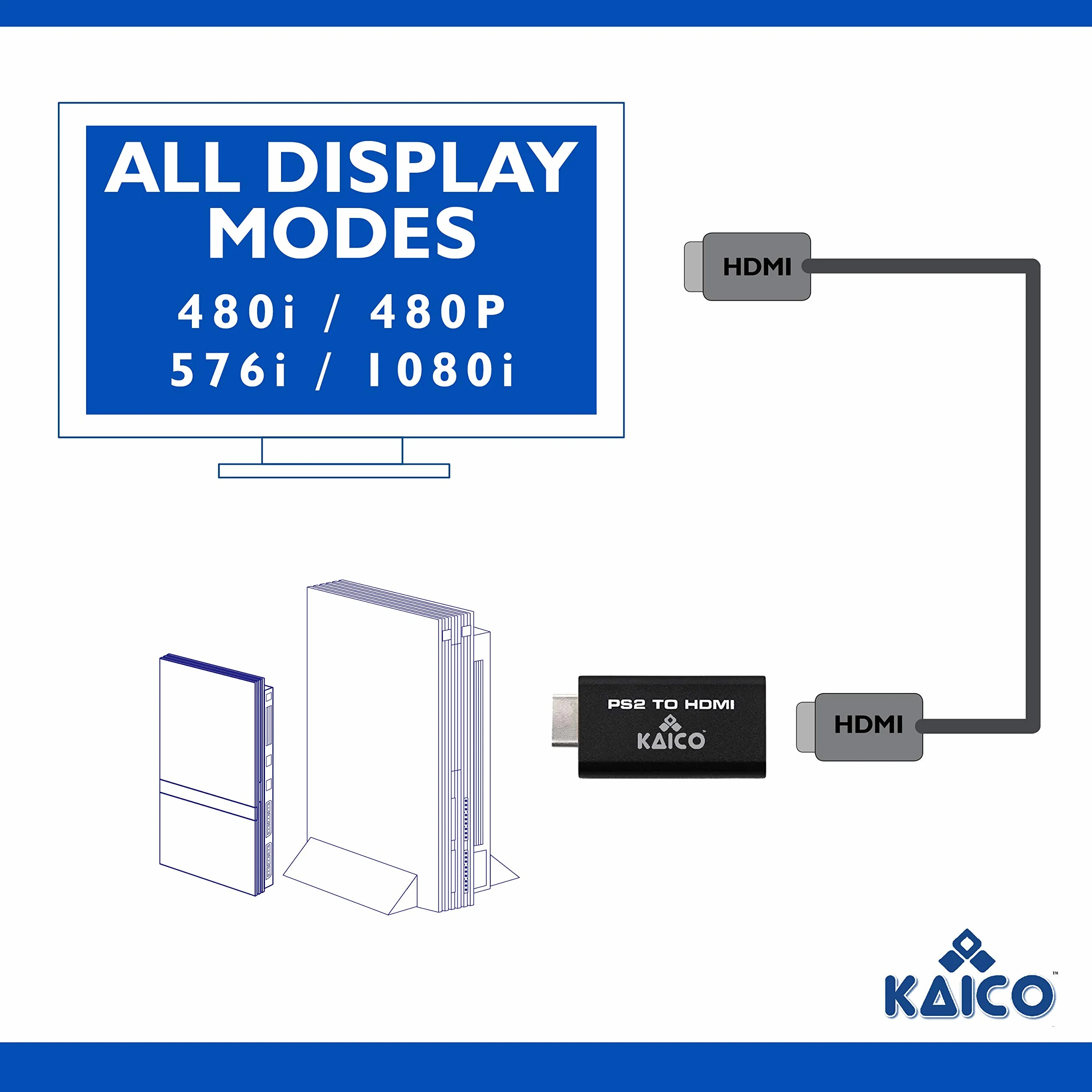 Kaico Adapter HDMI Edition do PlayStation 2 – konwerter PS2 na HDMI dla wszystkich konsol PS2 (Phat & Slim)