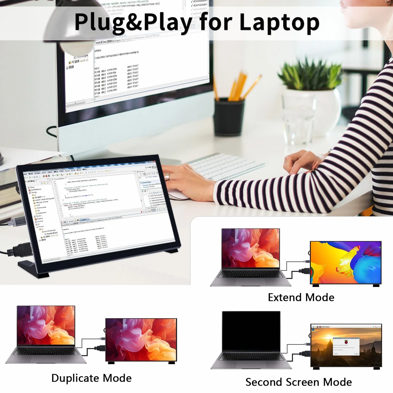 GeeekPi Ekran LCD 10,1 cala do Raspberry Pi, wyświetlacz LCD IPS 1024 x 600, przenośny monitor HDMI do Raspberry Pi 5/Pi 4B/3B+/3B/B+/Zero/400, Win11/10/8/7, bezpłatny sterownik (bezdotykowy)