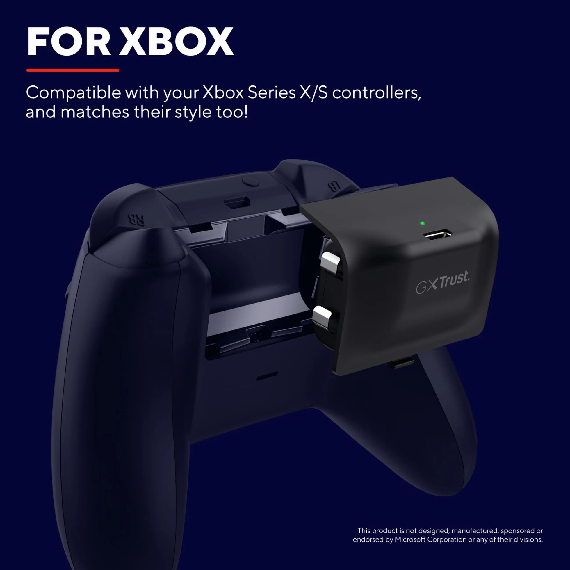 Trust Gaming GXT 246 Avado Xbox Controller z akumulatorem do konsoli Xbox Series X/S, ładowarka z kablem USB-C 3 m, 20 godzin gry, ładowarka Gamepad Play