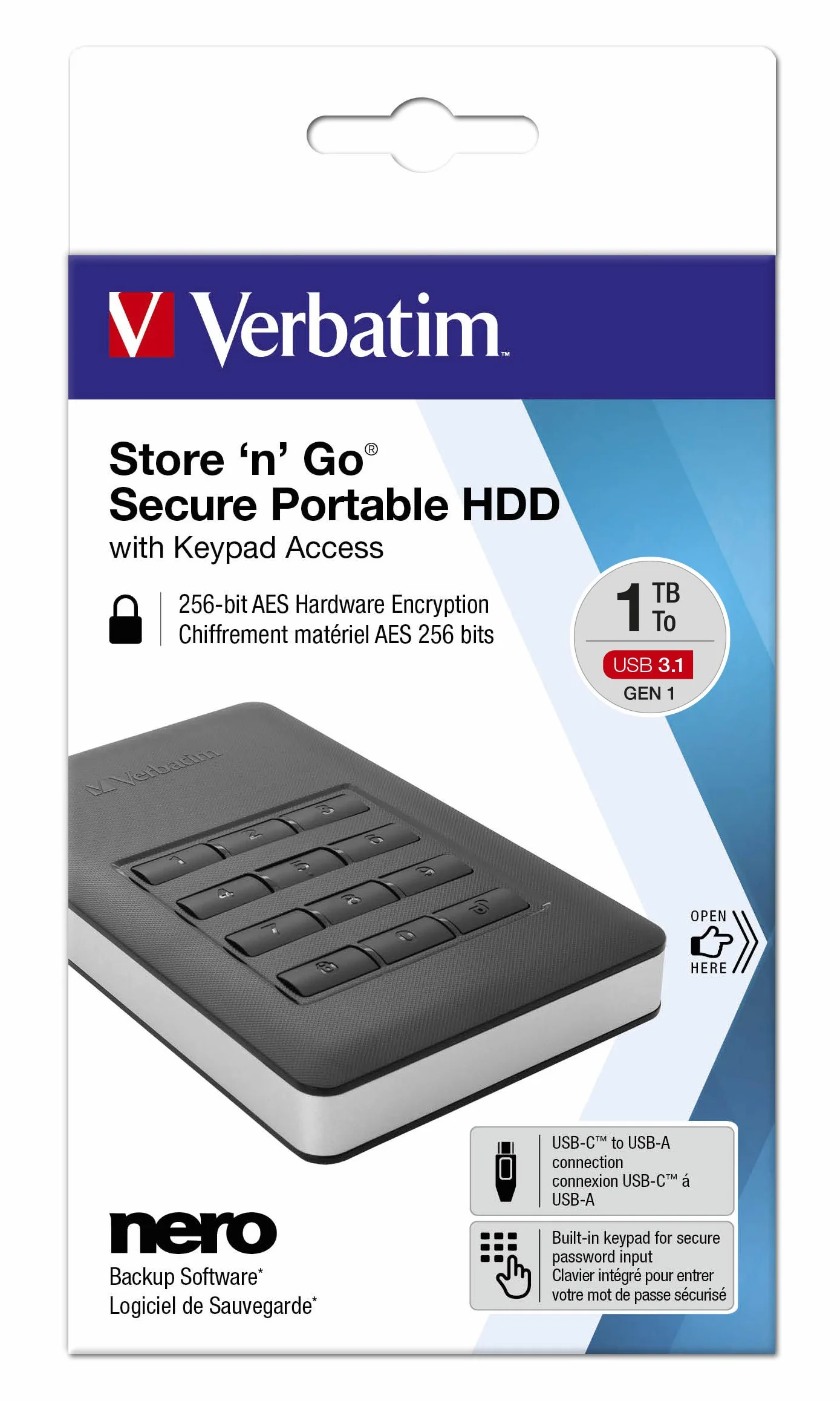 Verbatim Store 'n' Go Secure Port. HDD USB 3.1. Gen 1. 2 TB, Black, 53403 (USB 3.1. Gen 1. 2 TB, Black With Keypad Access)