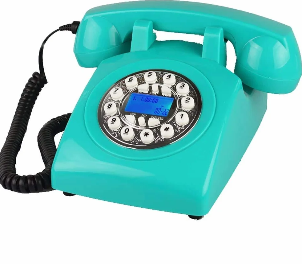 Retro Desn przewodowy salon gabinet dekoracja retro telefon do domowego biura w stylu vintage-niebieski, srebrny przycisk ，Telefon w stylu vintage(Silver Button)