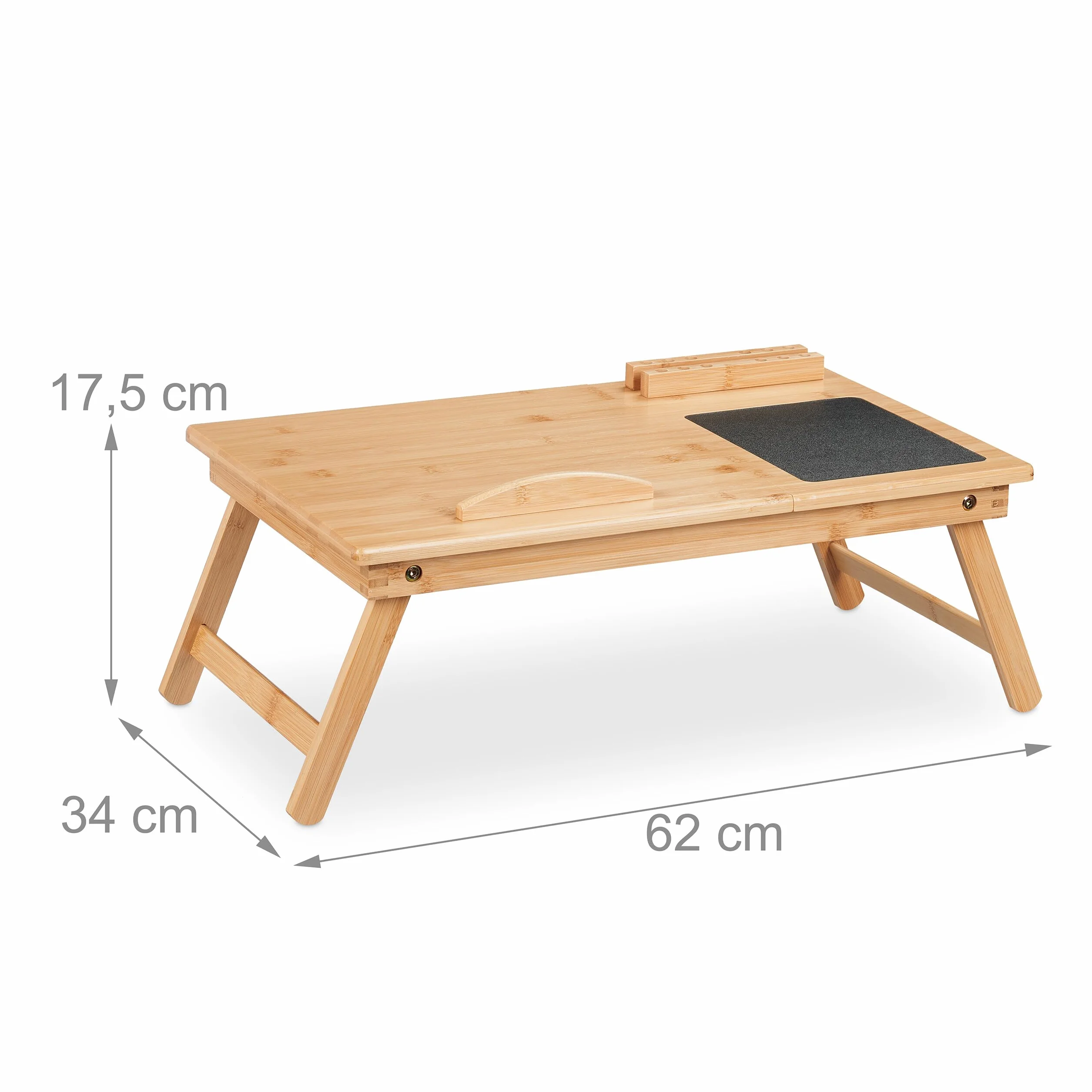 Relaxdays Stolik pod laptopa do łóżka i kanapy, składany stolik do łóżka, (wys. x szer. x gł.): 17,5 x 62 x 34 cm, bambus, szuflada i podkładka pod mysz, kolor naturalny