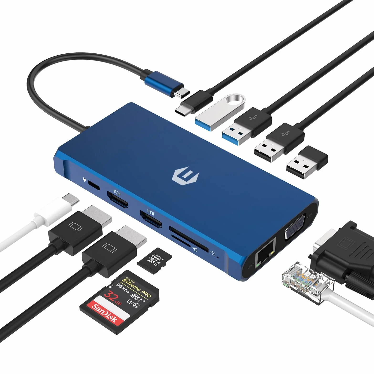 Hub USB C, 12 w 1, potrójny ekran USB C Multiport z 2 x 4K HDMI, Ethernet, USB C 3.0, 4 USB A, SD/TF Dock do Dell/HP/Mac Book Pro