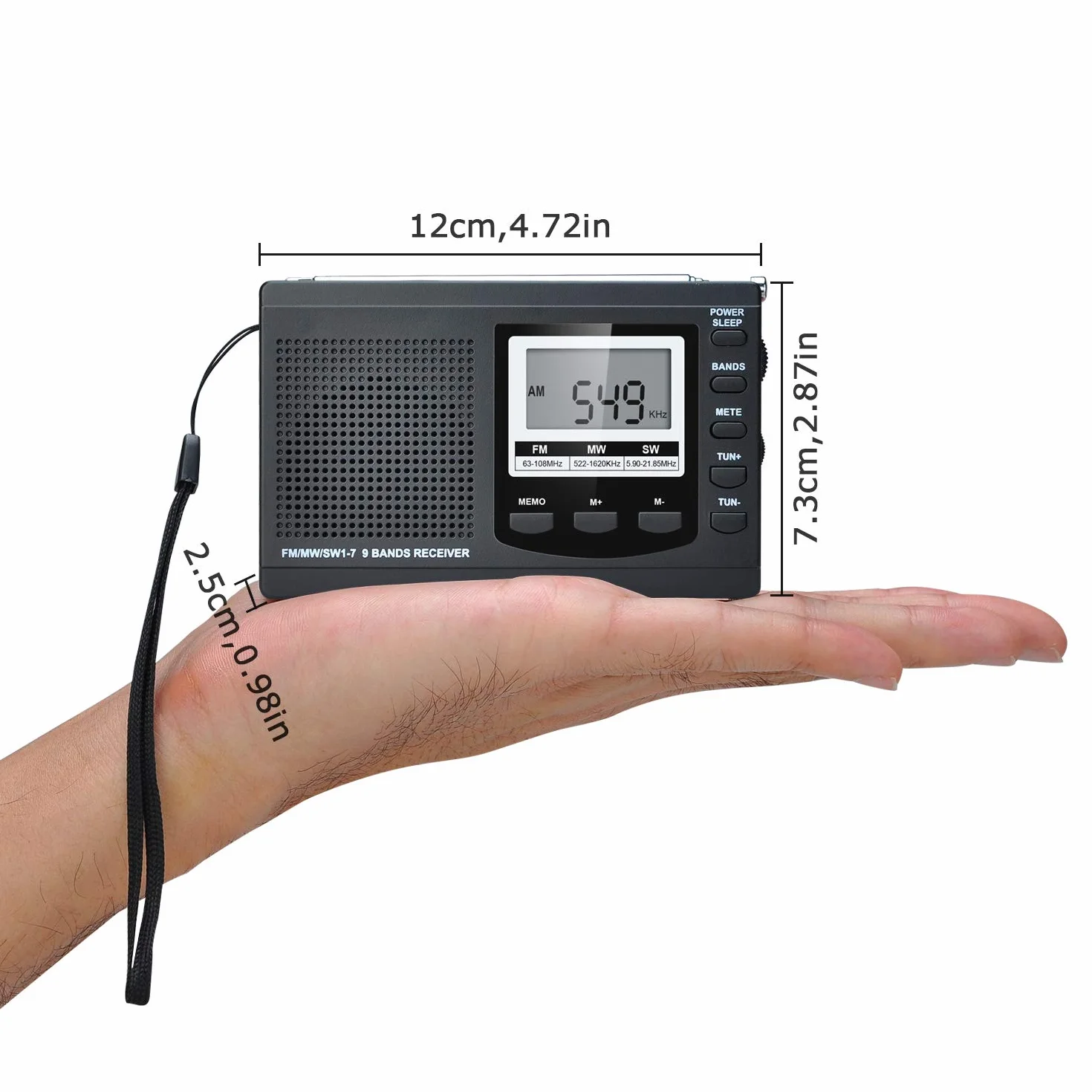 Songway Full Band AM/FM/SW DSP Radio Stereo Głośnik Wyświetlacz LCD Budzik Timer Snu Kieszonkowe Radio Cyfrowa Demodulacja Najlepszy odbiór z anteną teleskopową (czarny)