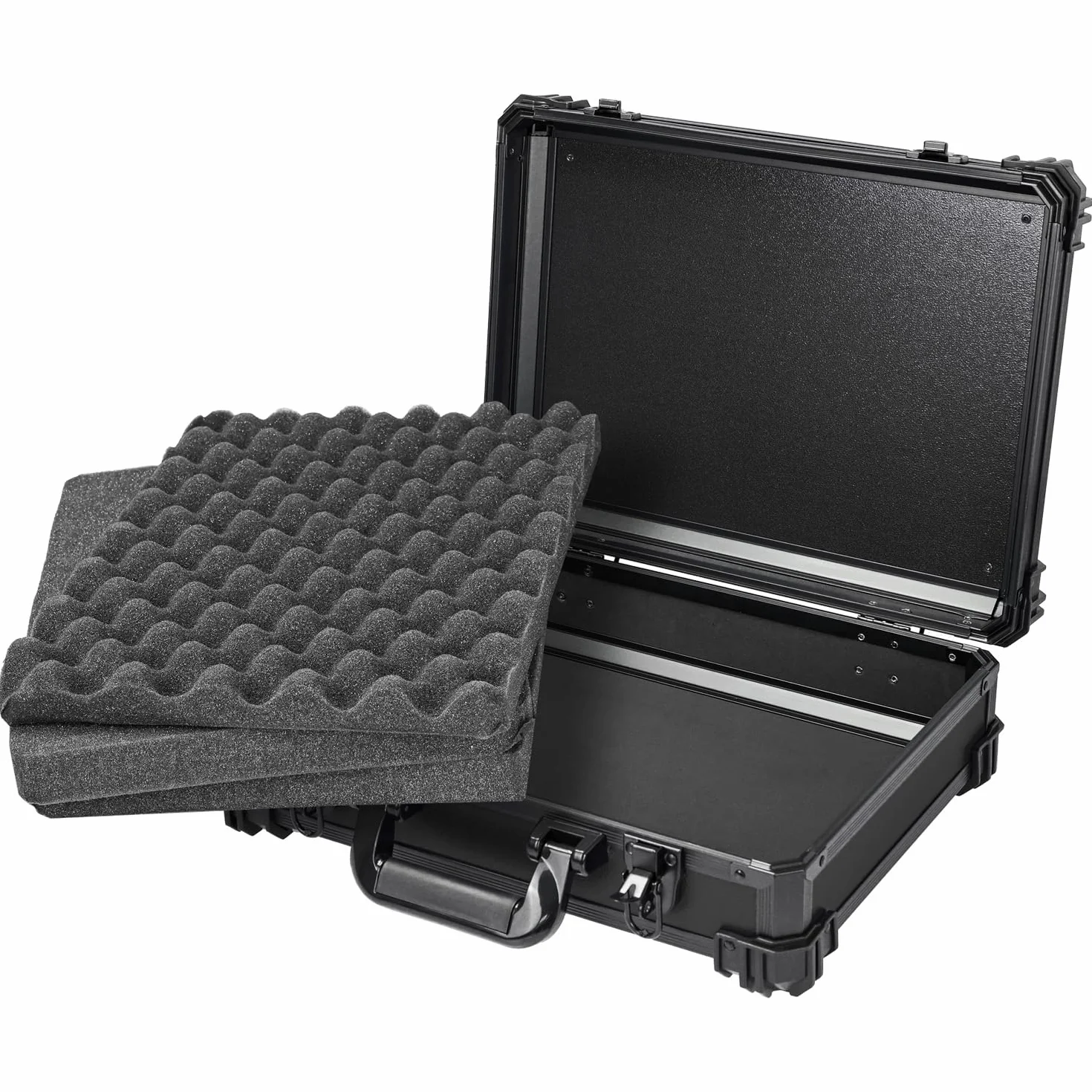 HMF 15500 walizka transportowa z pianką siatkową, uniwersalna obudowa, 39 x 29 x 12 cm, czarna, walizka