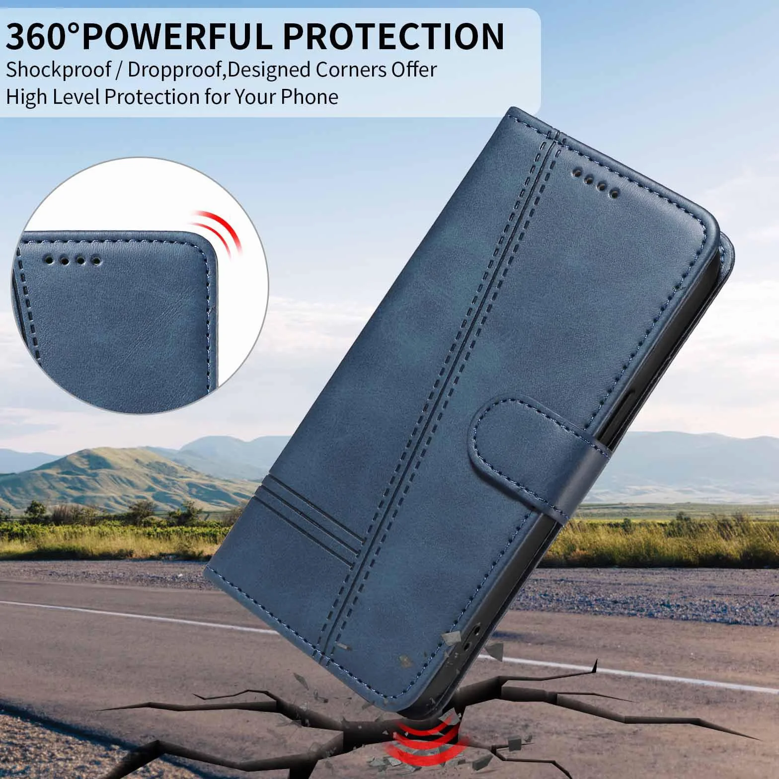 Etui z klapką do telefonu Samsung Galaxy S25 Ultra/S25 Plus/S25, skórzane etui portfelowe na telefon z stojakiem na karty, etui foliowe, odporne na wstrząsy, tworzywo TPU wewnątrz, niebieskie,