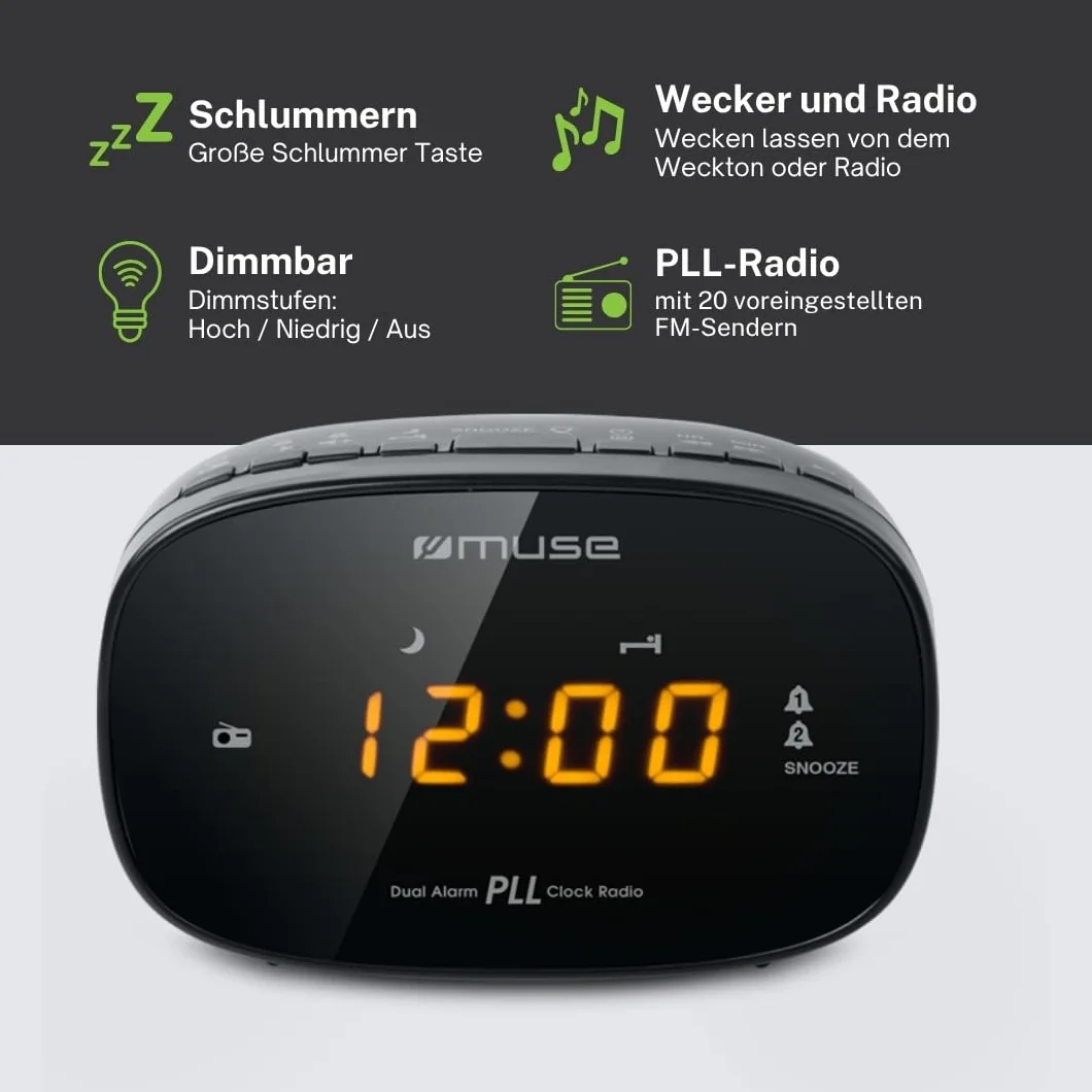 MUSE Radiobudzik M-150 CR, Czarny