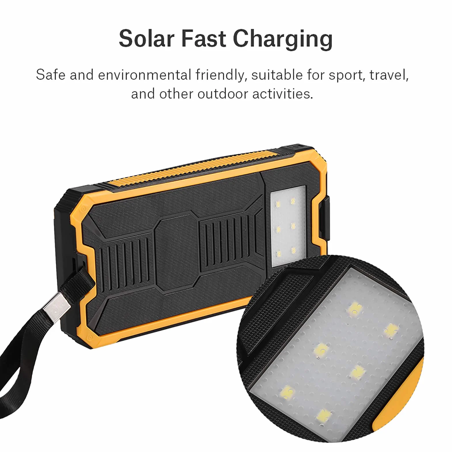 Solar Charger Power Bank, 20000mAh Szybkie ładowanie Dual USB Solar Mobile Power Bank Case DIY Kit dla Podróży Kemping Aktywności na świeżym Powietrzu Gear Zestaw Awaryjny(Żółty)