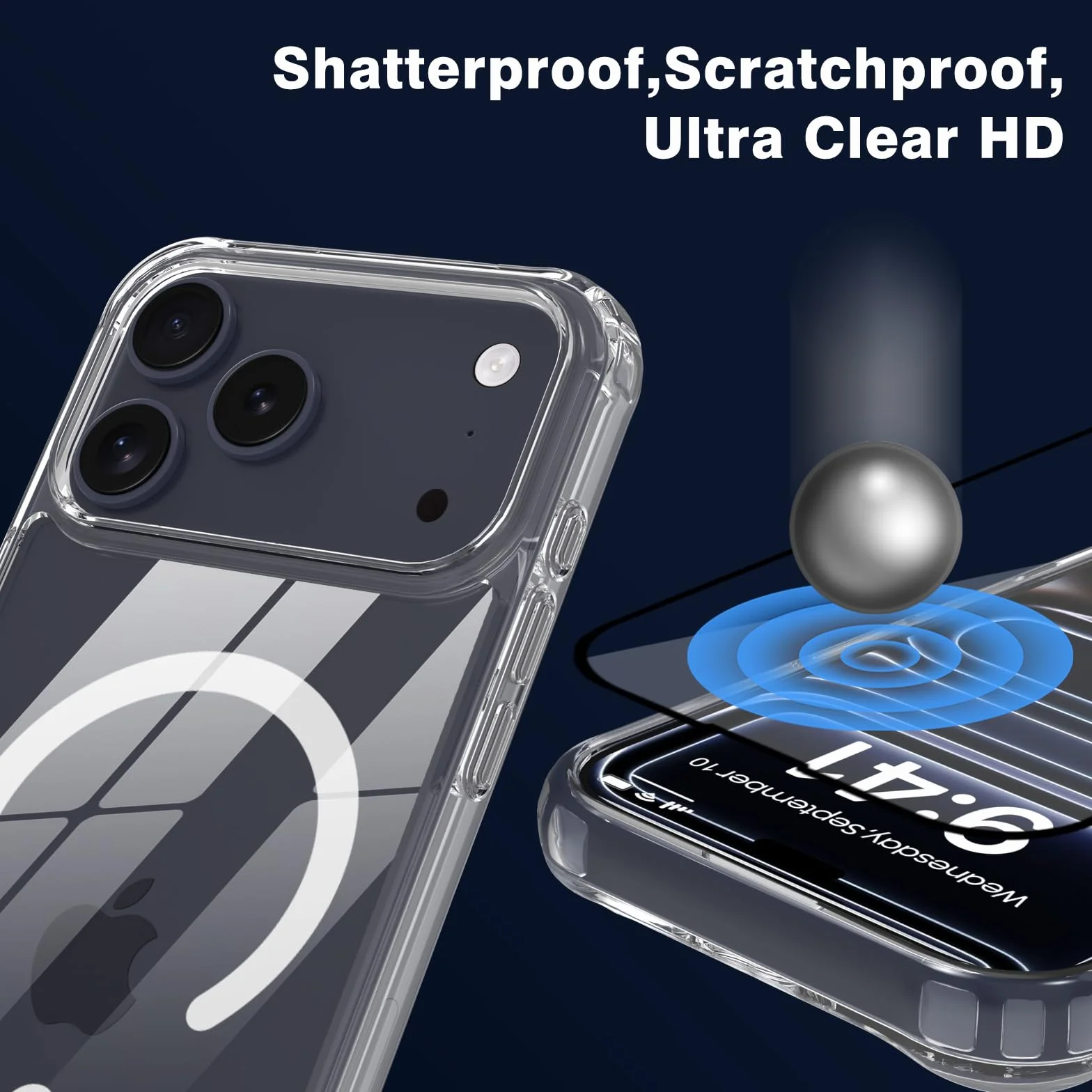 Nupcknn Etui na iPhone 17 Pro Magnetische z Paskiem, 2 Ochraniacze Ekranu, 2 Ochraniacze obiektywu aparatu, przezroczysty magnetyczny wisiorek, odpinany i regulowany pasek, ochrona przed wstrząsami.