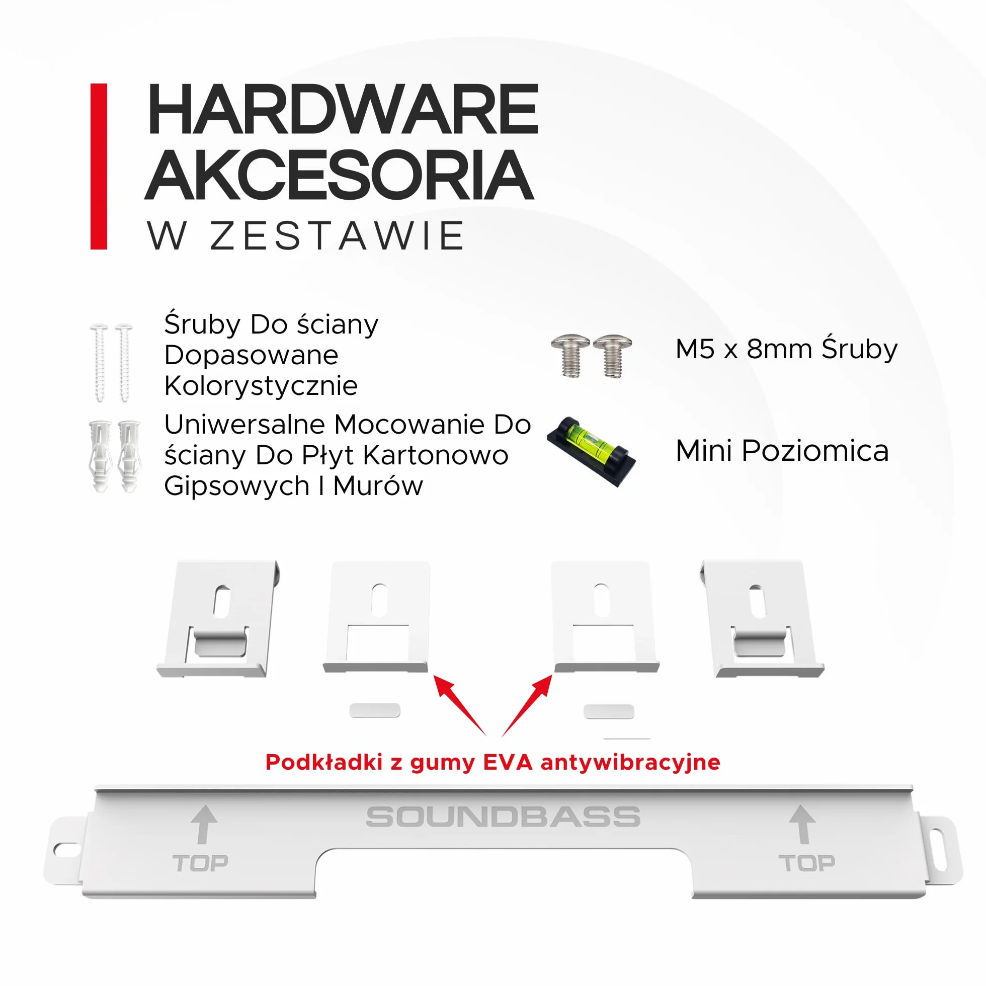 Sonos Ray Sound Bar Uchwyt na listwę dźwiękową ze wszystkimi niezbędnymi elementami montażowymi, uchwyt ścienny do listwy dźwiękowej pod telewizorem lub powyżej, łatwy w instalacji, biały