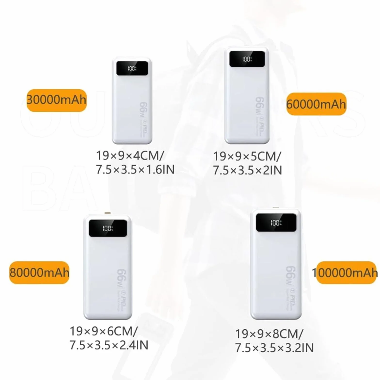 Przenośna ładowarka Power Bank, 10 0000 mAh, szybkie ładowanie, zewnętrzny akumulator z wbudowanym kablem wyjściowym USB-C (22,5 W) i kablem wyjściowym i-OS (20 W), powerbank na kemping, podróż (D