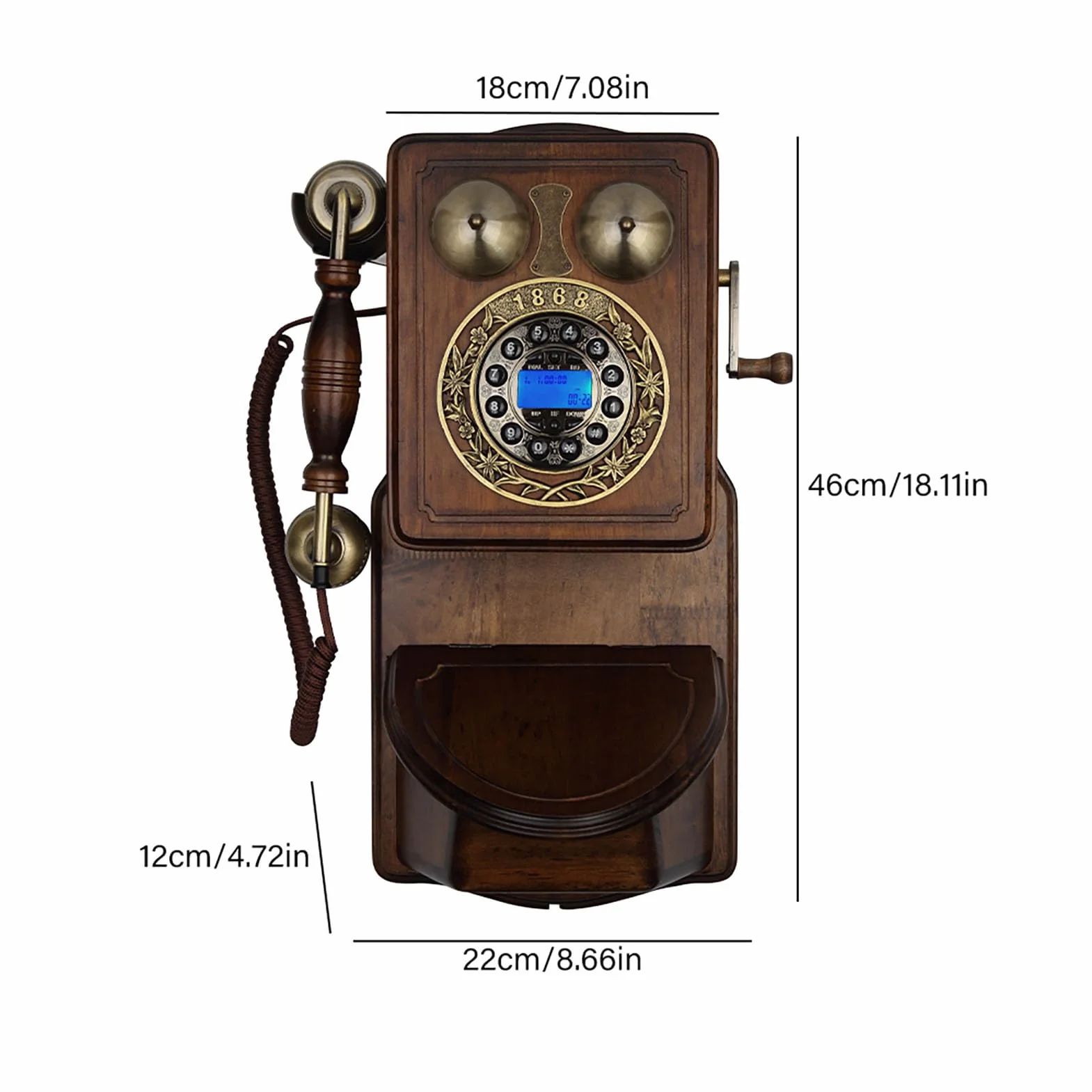 Telefon Zabytkowy, Telefony Stacjonarne Montowane Na Ścianie, Telefon Retro W Stylu Retro Z Mechanicznym Dzwonkiem I Funkcją Ponownego Wybierania Numeru, Telefony Stacjonarne Przewodowe, Ozdoba Do Do