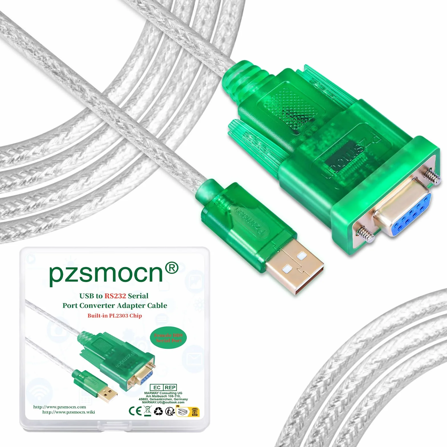 Kabel adaptera USB na RS232 żeński DB9 komputer port szeregowy 1,8 m, z chipem PL2303GT, kompatybilny z Windows, Mac, Linux, Android.