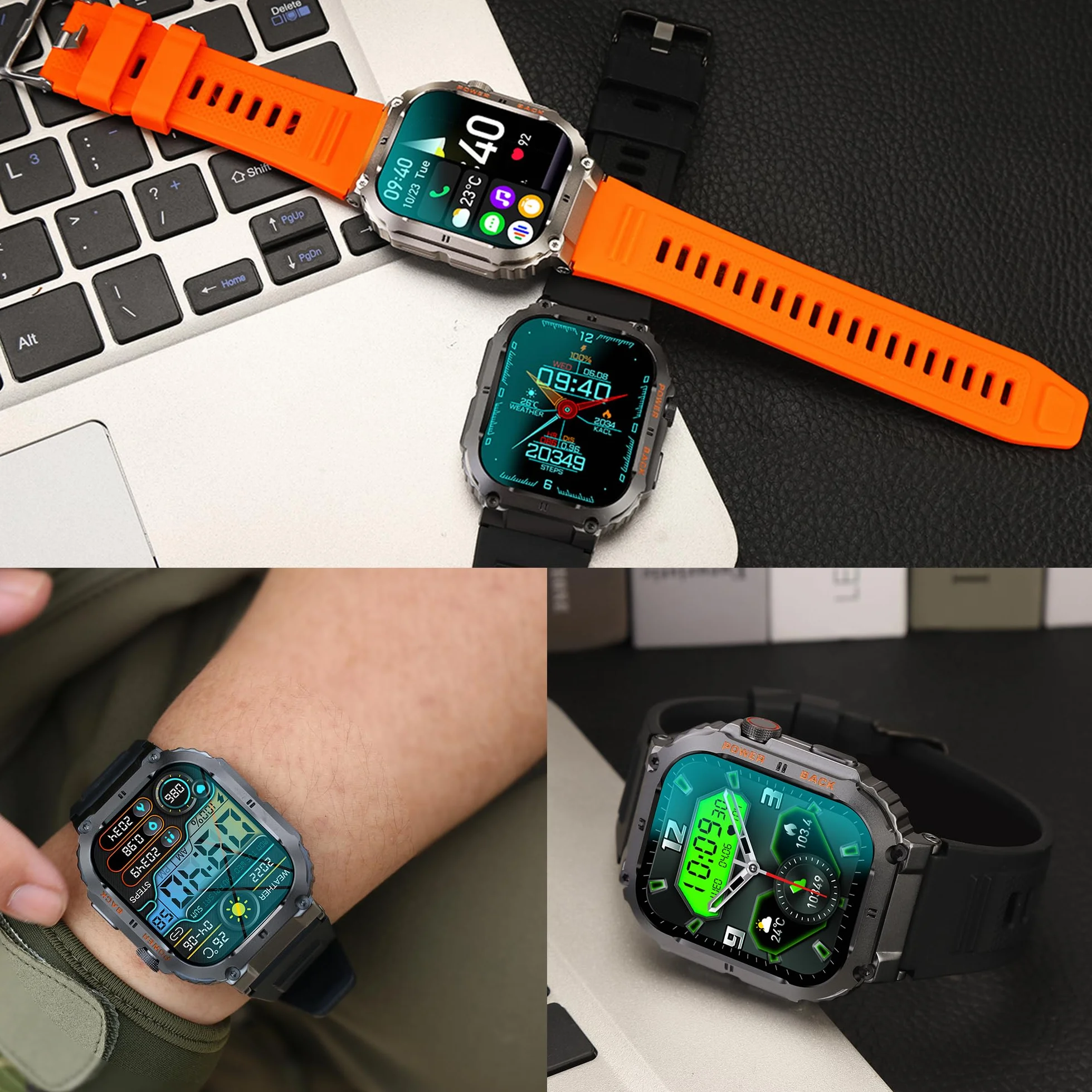 Smartwatch męski z funkcją telefonu, 1,96" HD zegarek sportowy z połączeniami telefonicznymi, zegarek fitness z monitorem tętna, monitorem snu, krokomierzem, wodoszczelność IP68, Smart Watch do