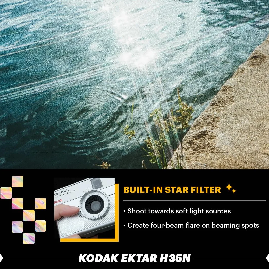 KODAK EKTAR H35N półramkowa kamera filmowa, 35 mm, wielokrotnego użytku, bez ostrości, funkcja żarówki, wbudowany filtr gwiazdkowy, powlekany ulepszony obiektyw (folia i bateria AAA nie są dołączone)