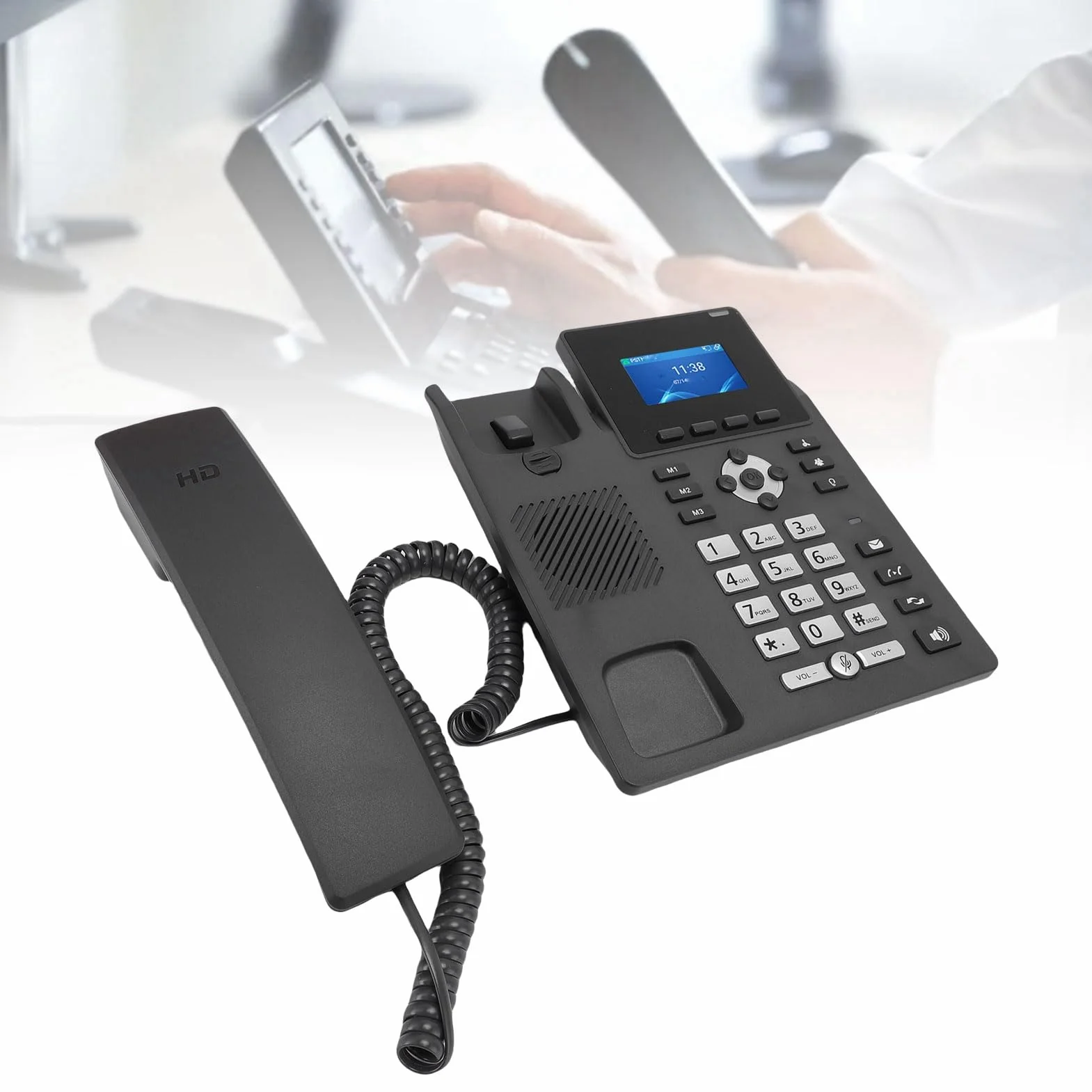Biznesowy Telefon IP z 2 Liniami, Podwójny System VoIP Gigabit Ethernet, Urządzenie do Komunikacji Audio z redukcją Szumów, Zasilanie PoE i Kolorowy Wyświetlacz LCD o Przekątnej 2,4 Cala,