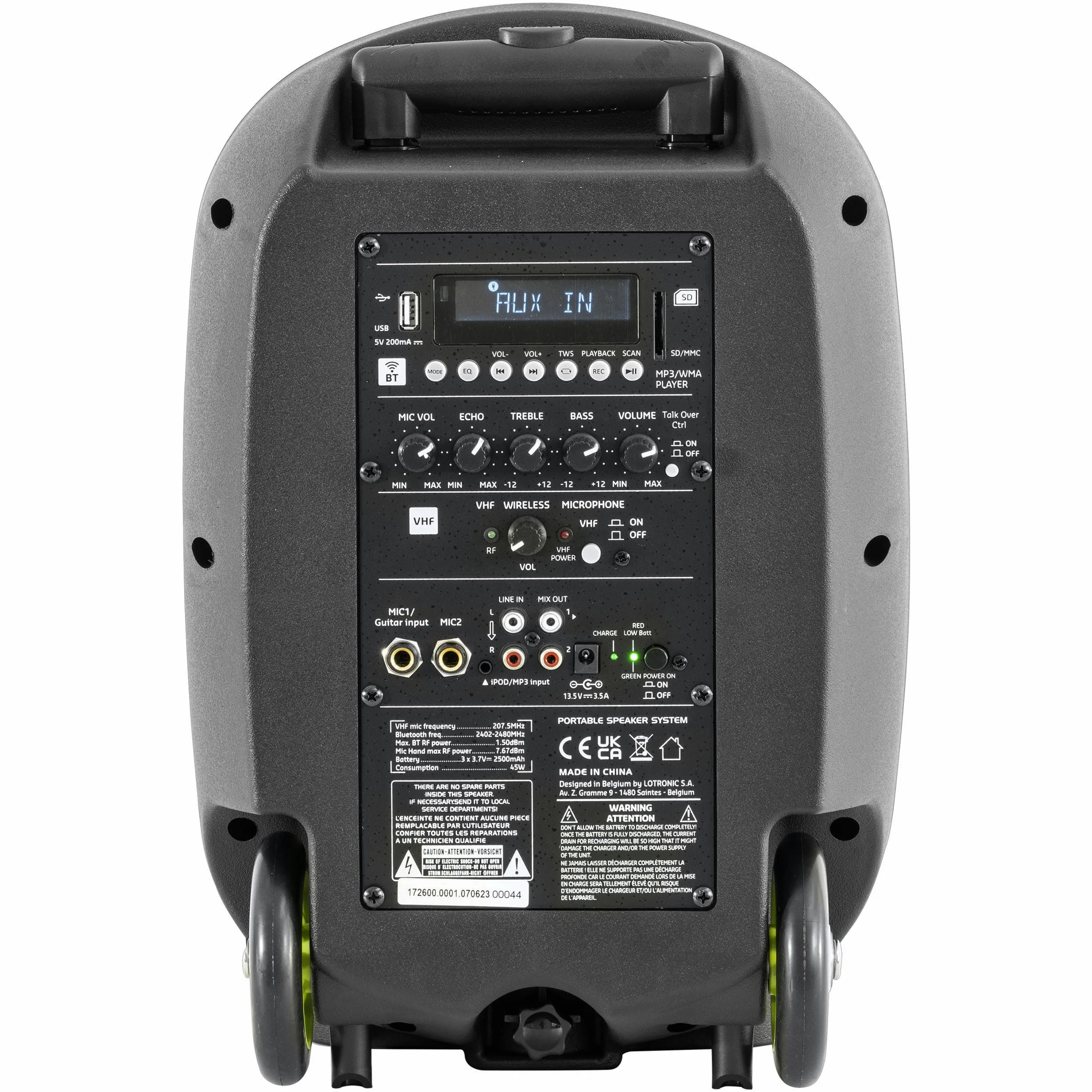 Ibiza - PORT8VHF-MKII-TWS - Przenośny głośnik 8"/400W MAX z 1 mikrofonem przewodowym i 1 mikrofonem VHF, pilotem i etui na akcesoria - Bluetooth, USB, SD i TWS - 6-8 godzin autonomii