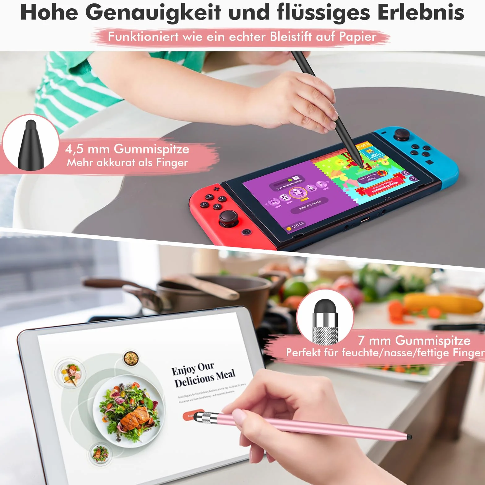 MEKO 3-częściowy zestaw 3 szt. rysik do ekranu dotykowego 3 w 1, gumowy rysik do wszystkich tabletów/telefonów komórkowych, takich jak iPhone iPad Pro/Mini/iWatch/Samsung Huawei Xiaomi Surface