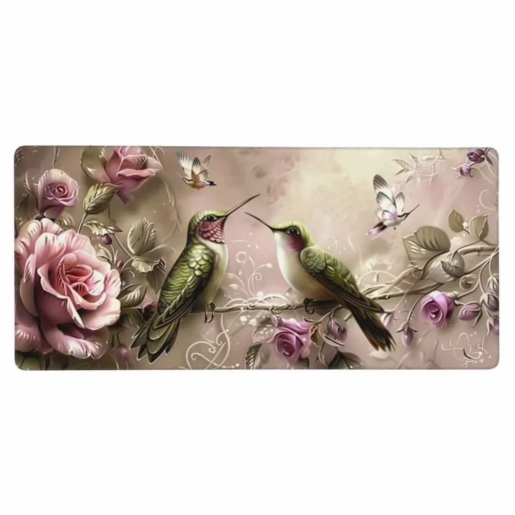 Podkładka pod mysz retro, gamingowa podkładka pod mysz XXL, 1200 x 600 x 3 mm, podkładka na biurko, duża podkładka pod mysz, ptak, miękka, gładka powierzchnia i antypoślizgowa gumowa podstawa,